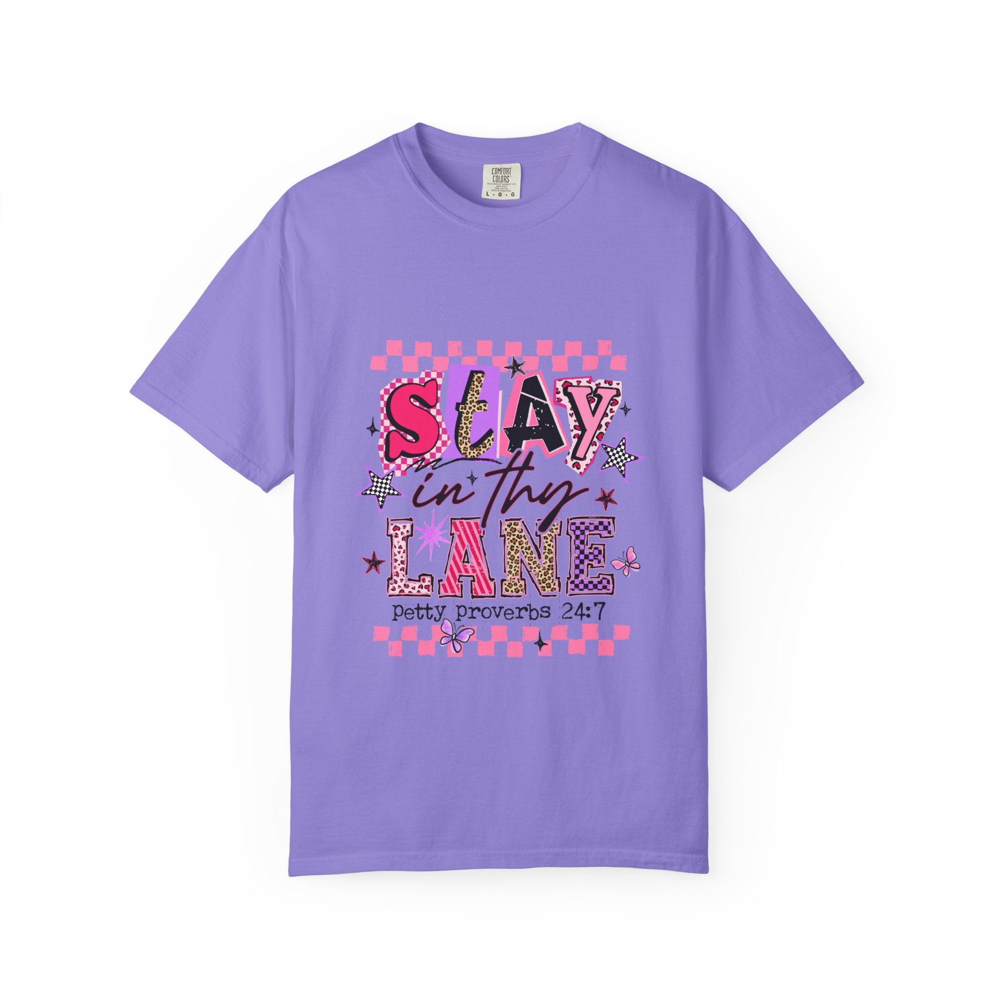 Slay in Thy Lane T-Shirt — Pink Check Graphic Tee (Pretty Proverbs 24:7)