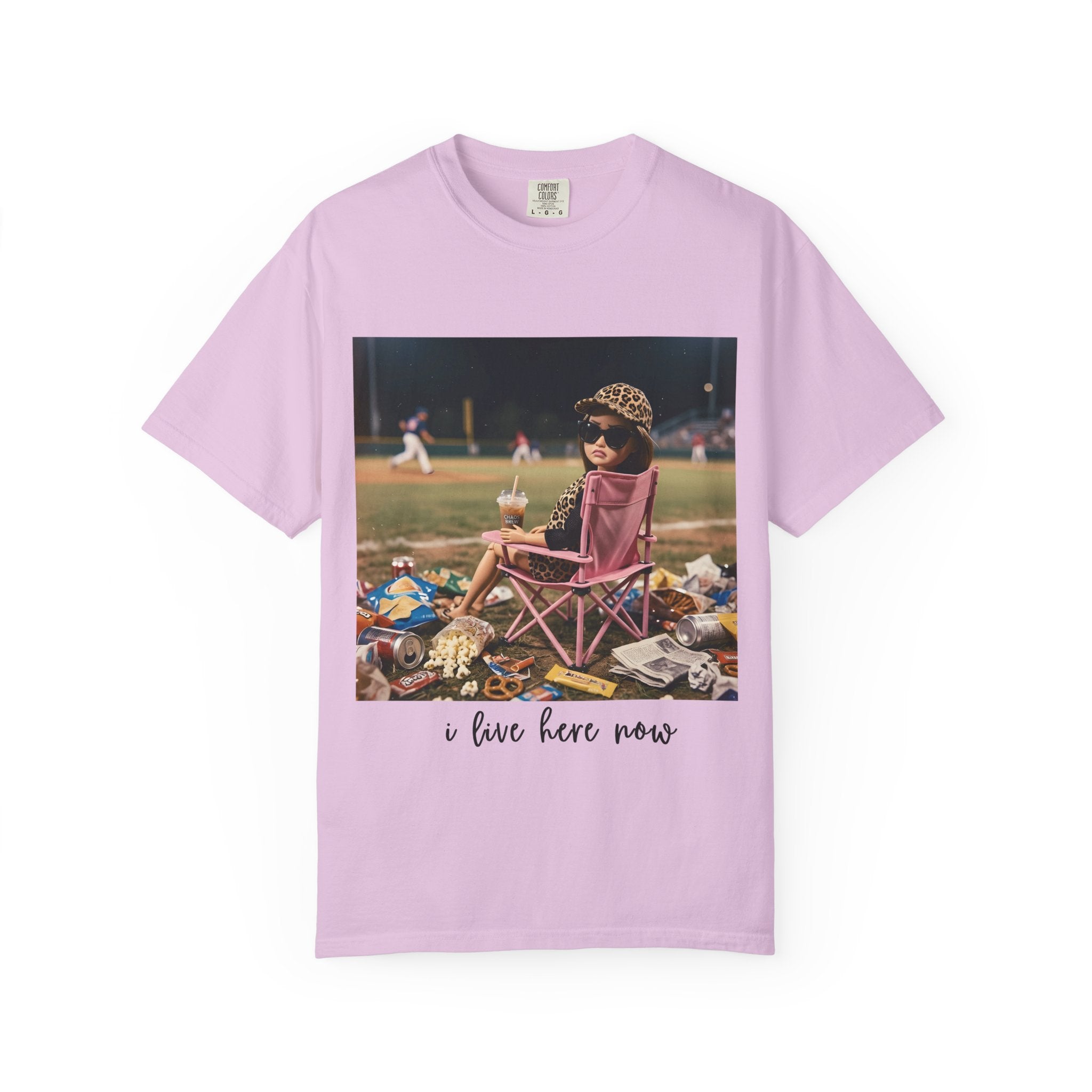 I Live Here Now at Baseball Field Graphic T-shirt