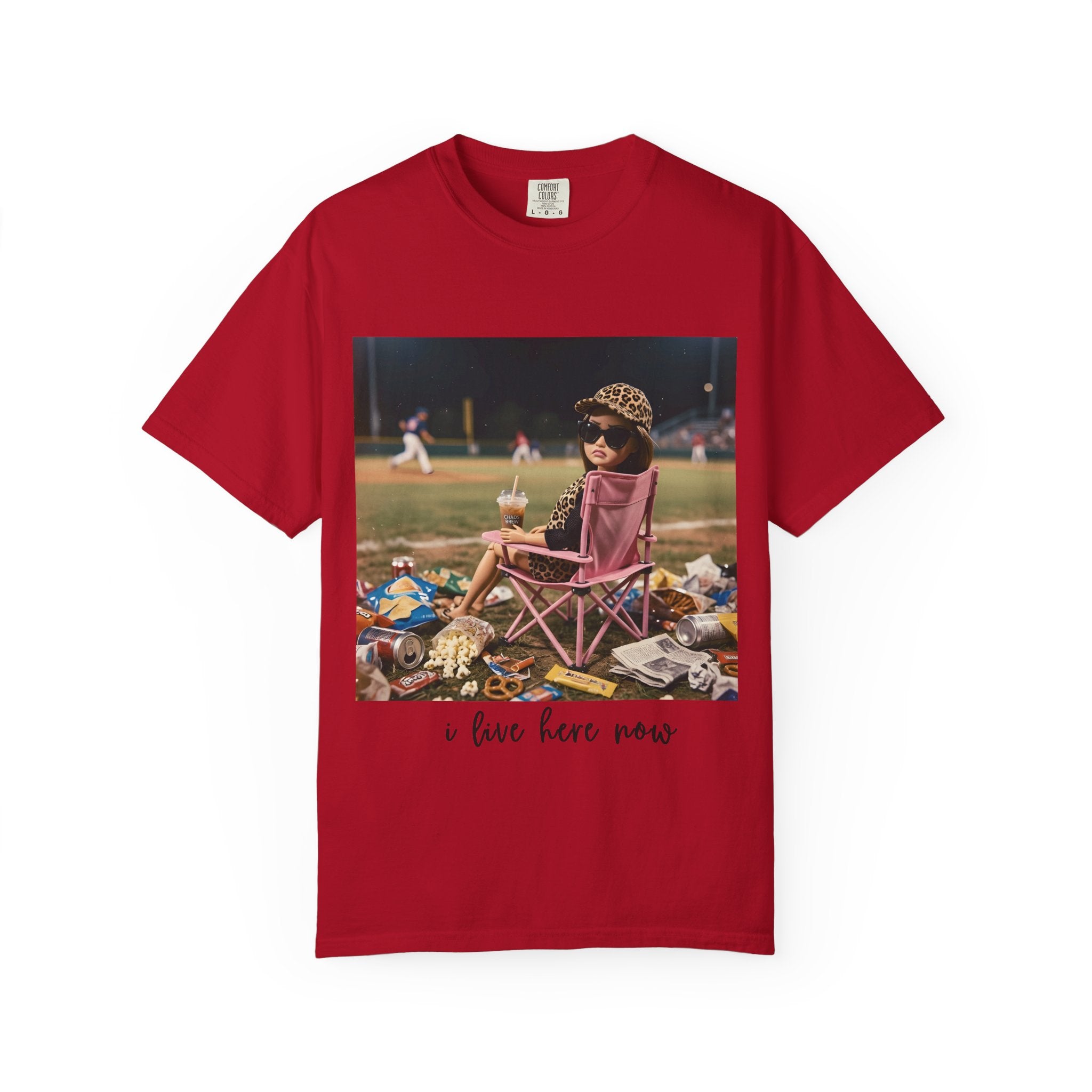 I Live Here Now at Baseball Field Graphic T-shirt