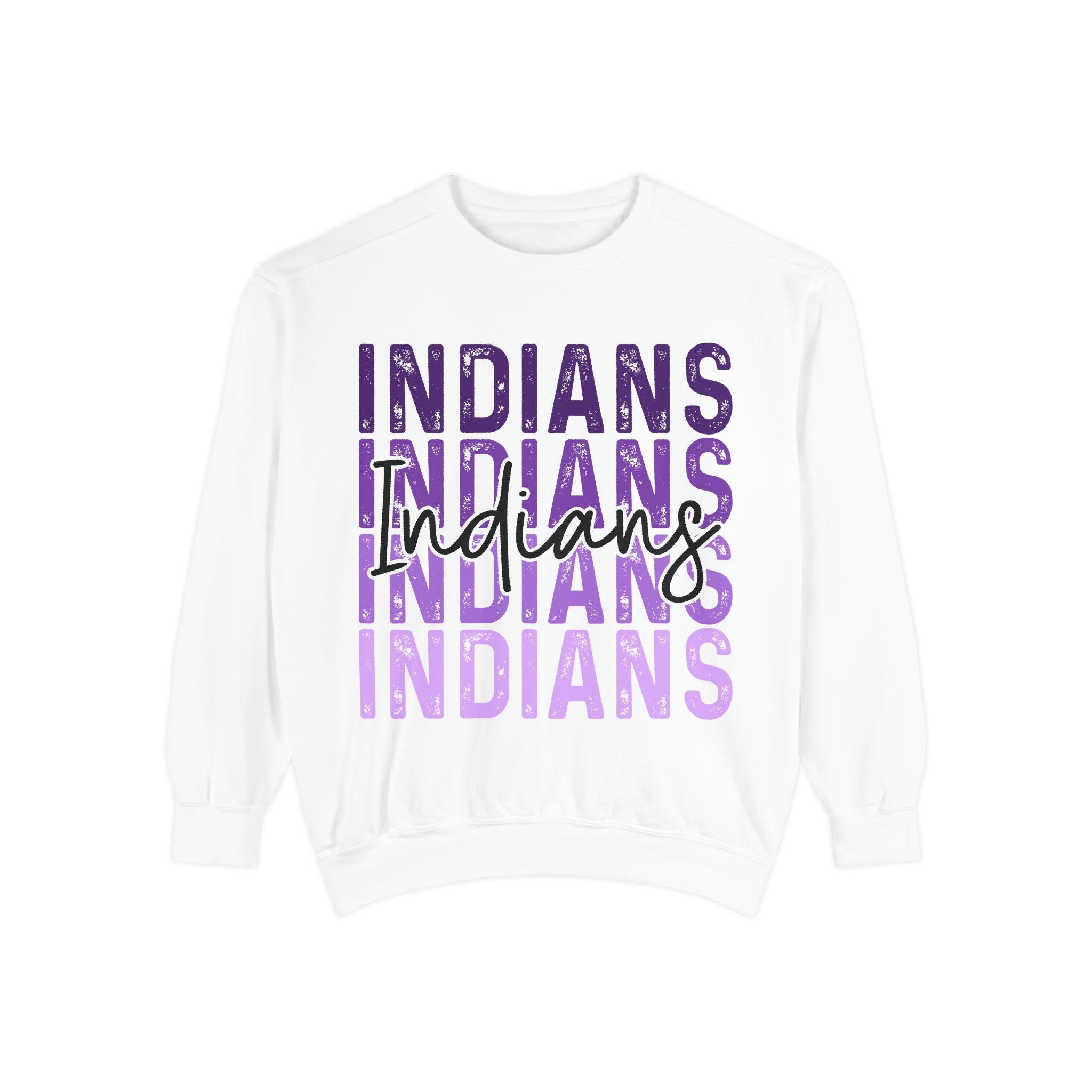 Indians Retro Stack Pullover Sweatshirt — Purple Vintage Script Design