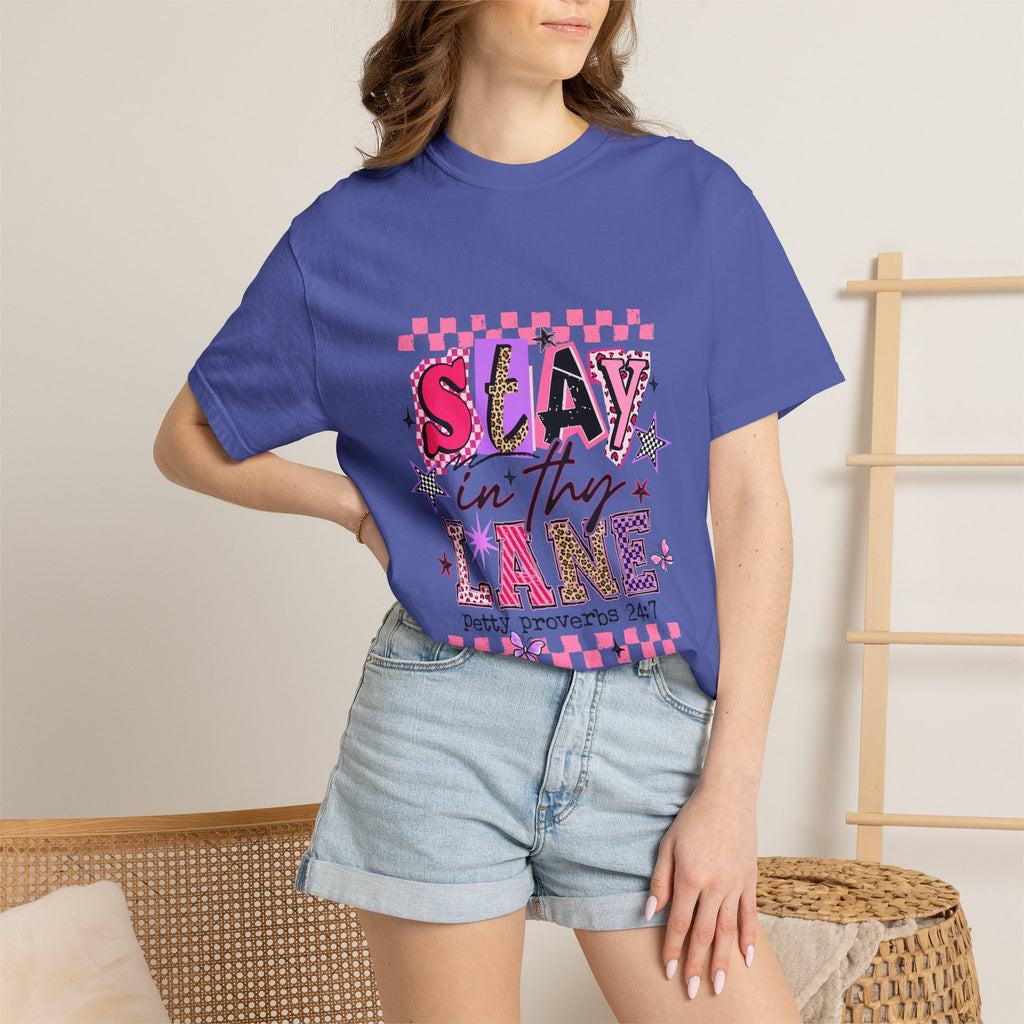 Slay in Thy Lane T-Shirt — Pink Check Graphic Tee (Pretty Proverbs 24:7)