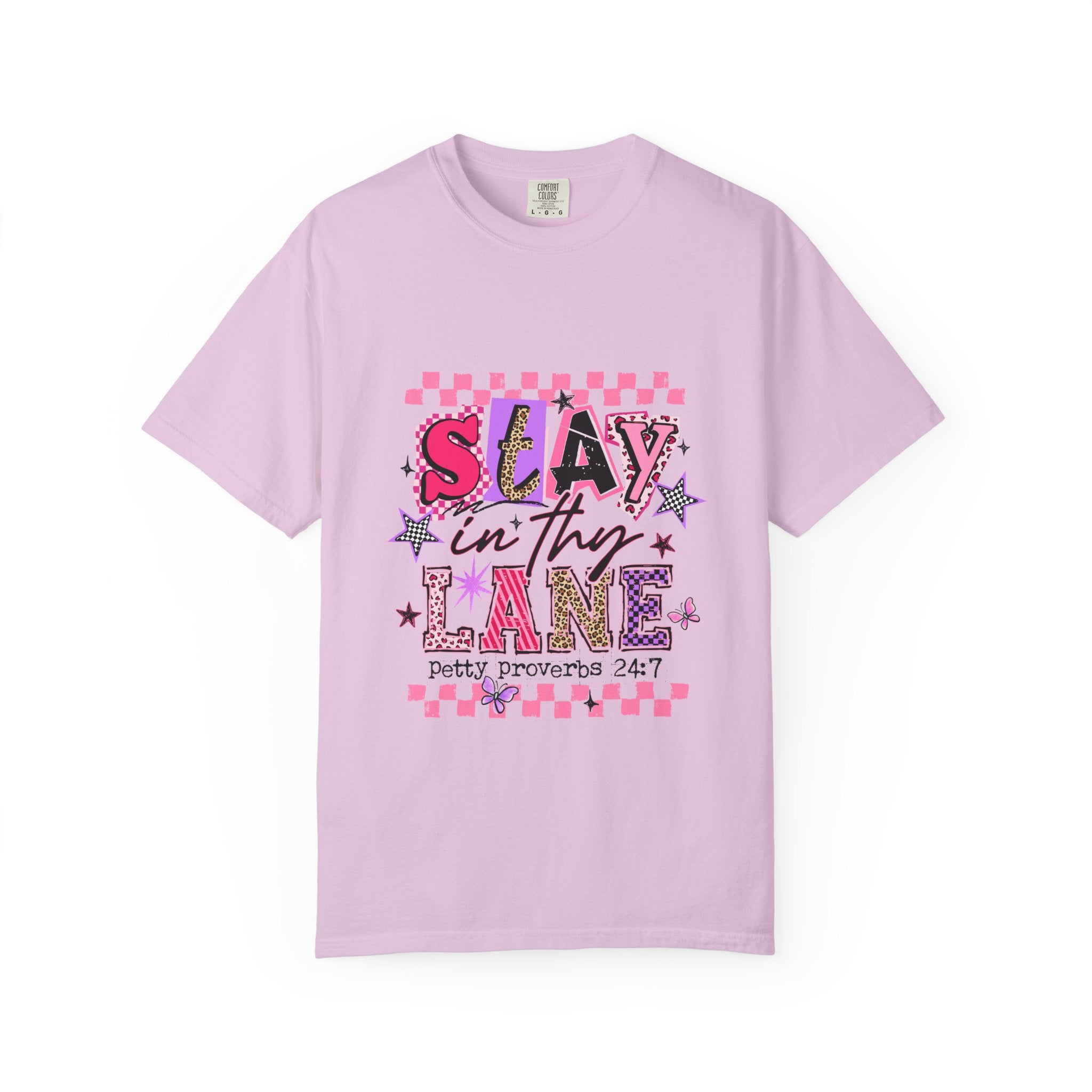 Slay in Thy Lane T-Shirt — Pink Check Graphic Tee (Pretty Proverbs 24:7)