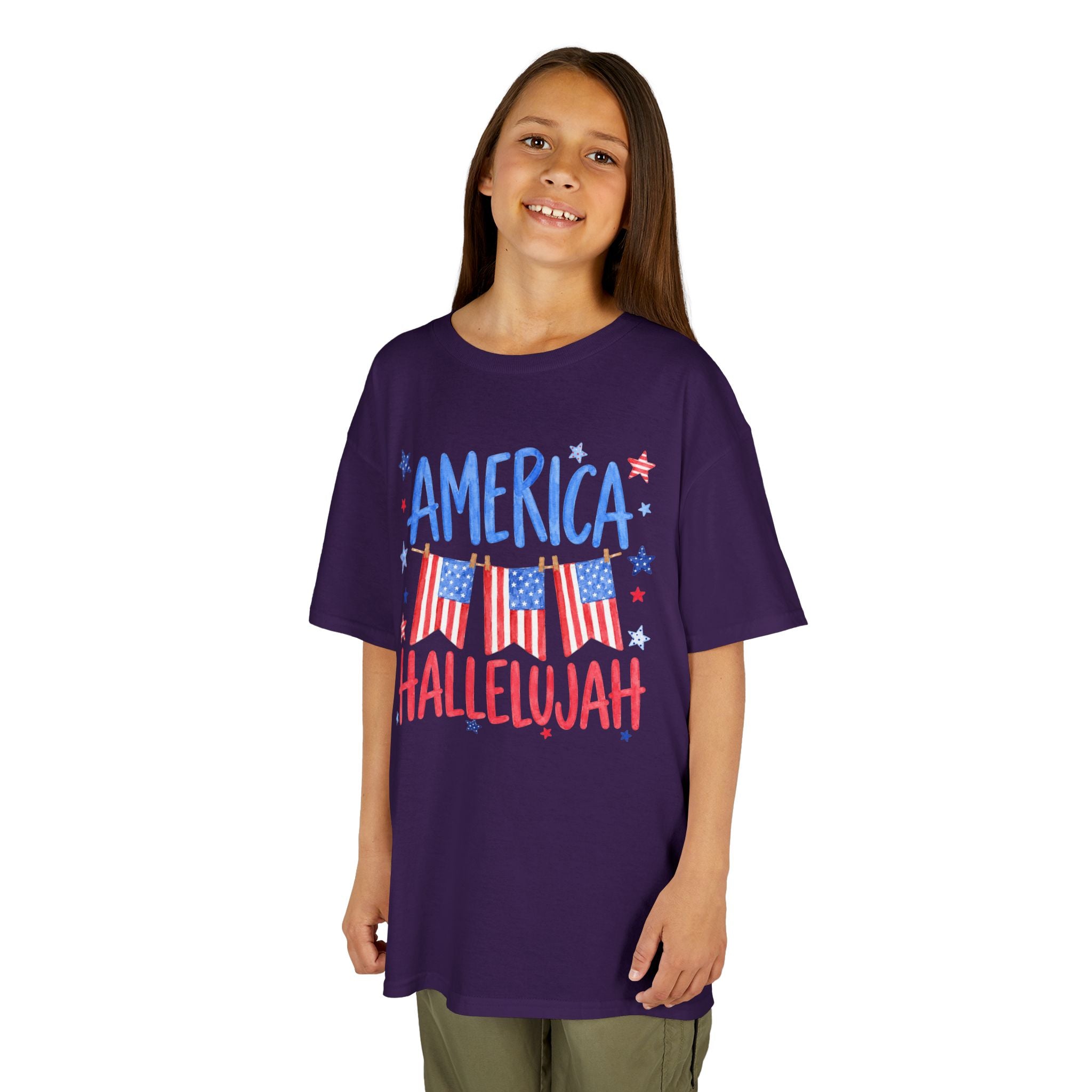 Kids Tee — "America Hallelujah" Patriotic Flags 4th of July Shirt