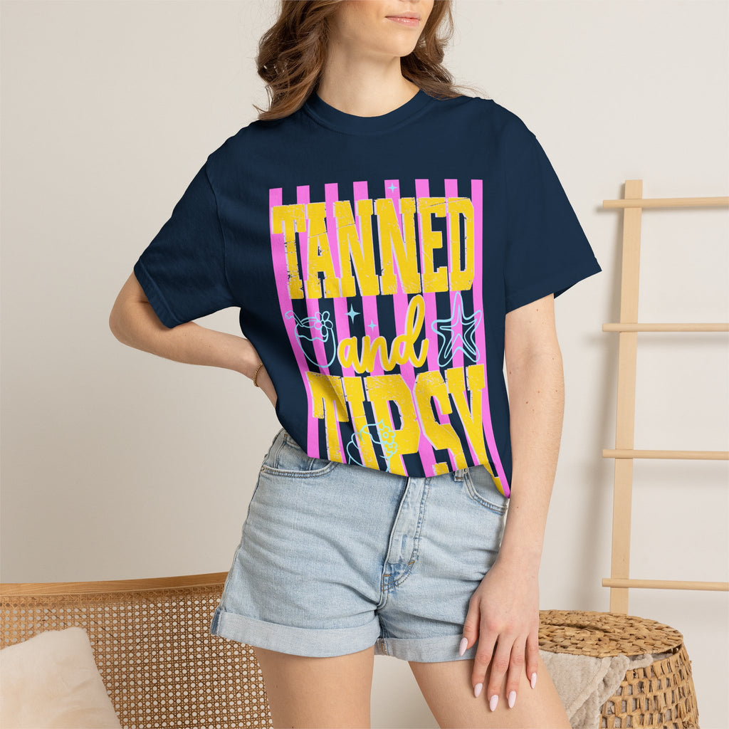 Tanned and Tipsy Retro Beach Graphic Tee