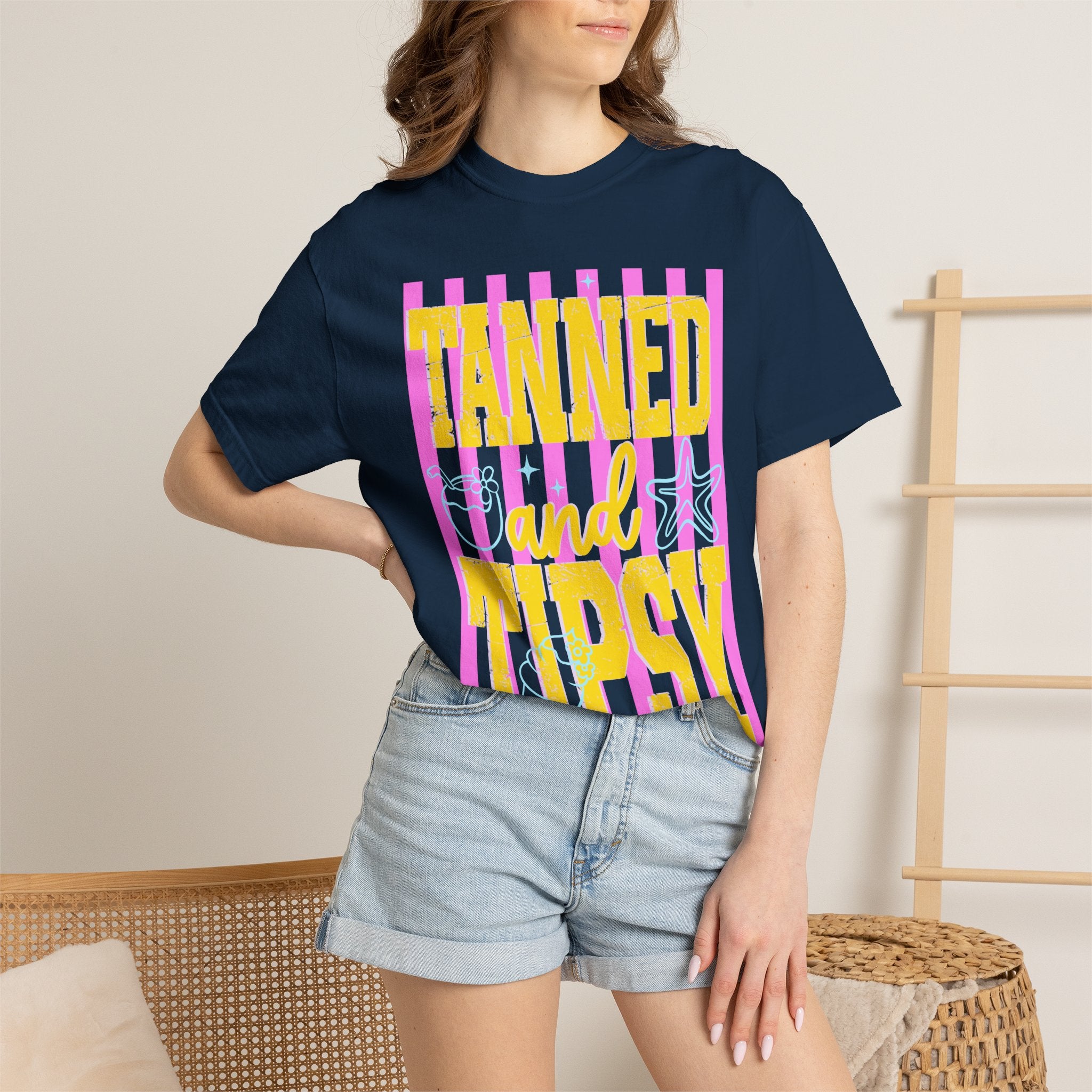 Tanned and Tipsy Retro Beach Graphic Tee