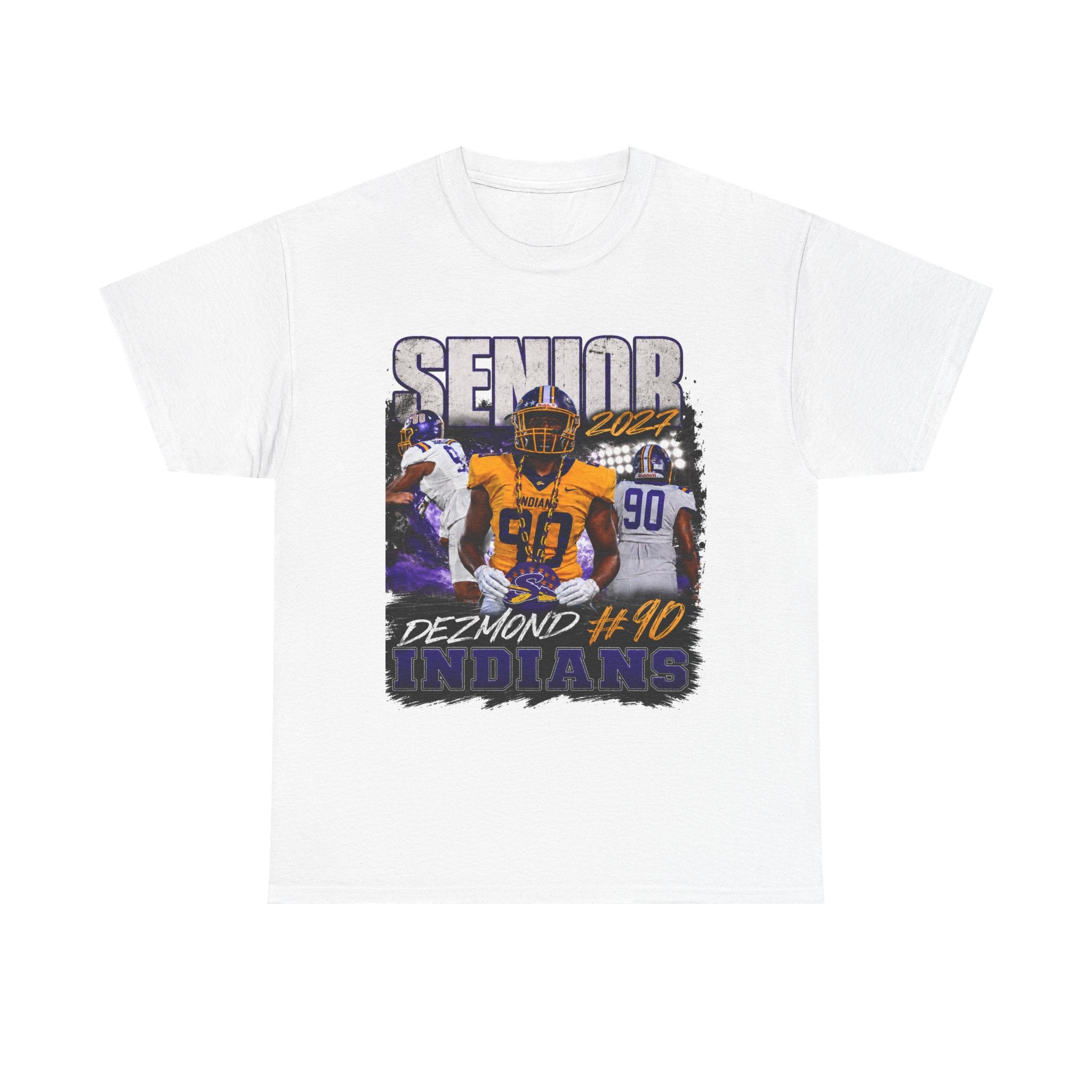 Senior Football Player Custom Tee – "Dezmond #90" High School Indians