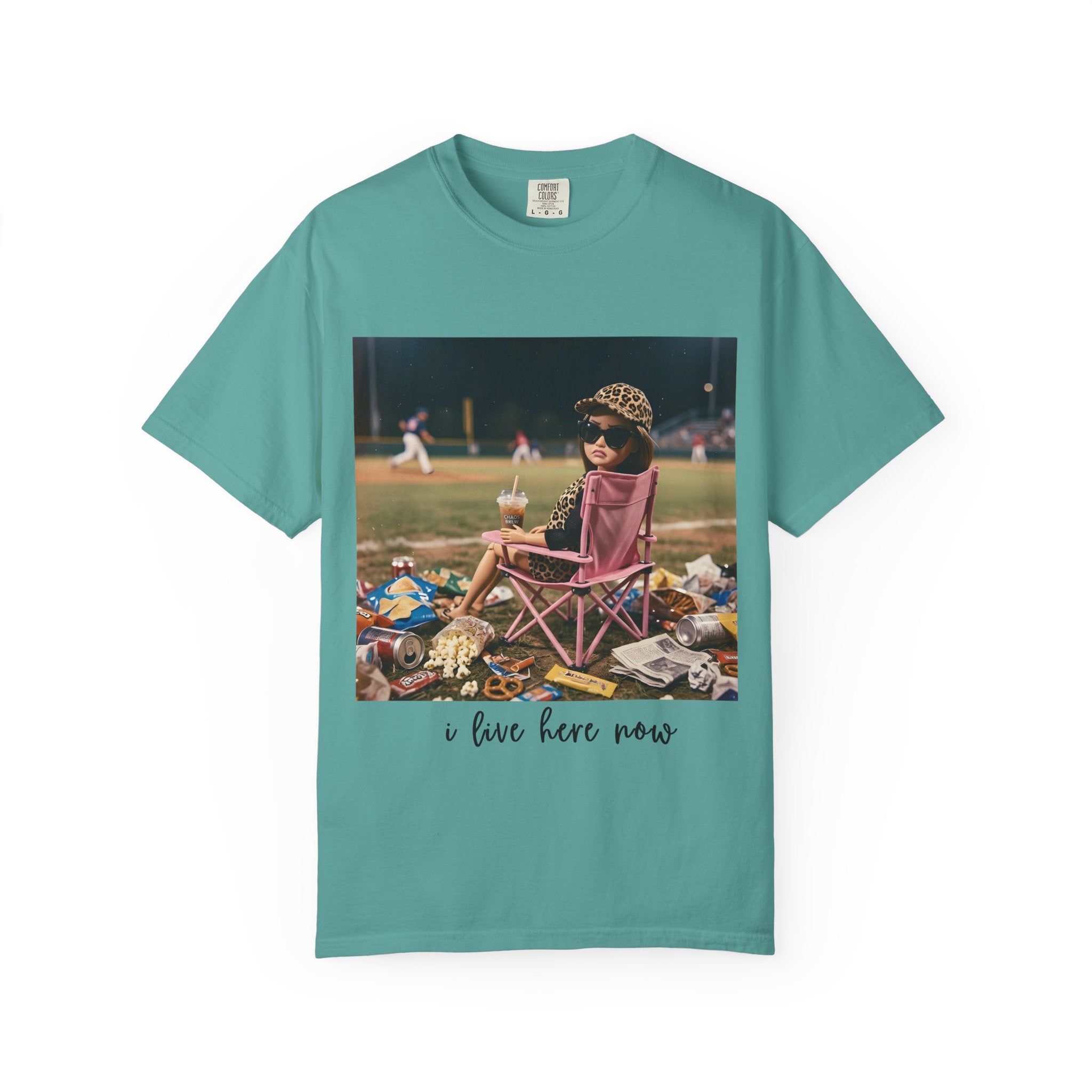 I Live Here Now at Baseball Field Graphic T-shirt