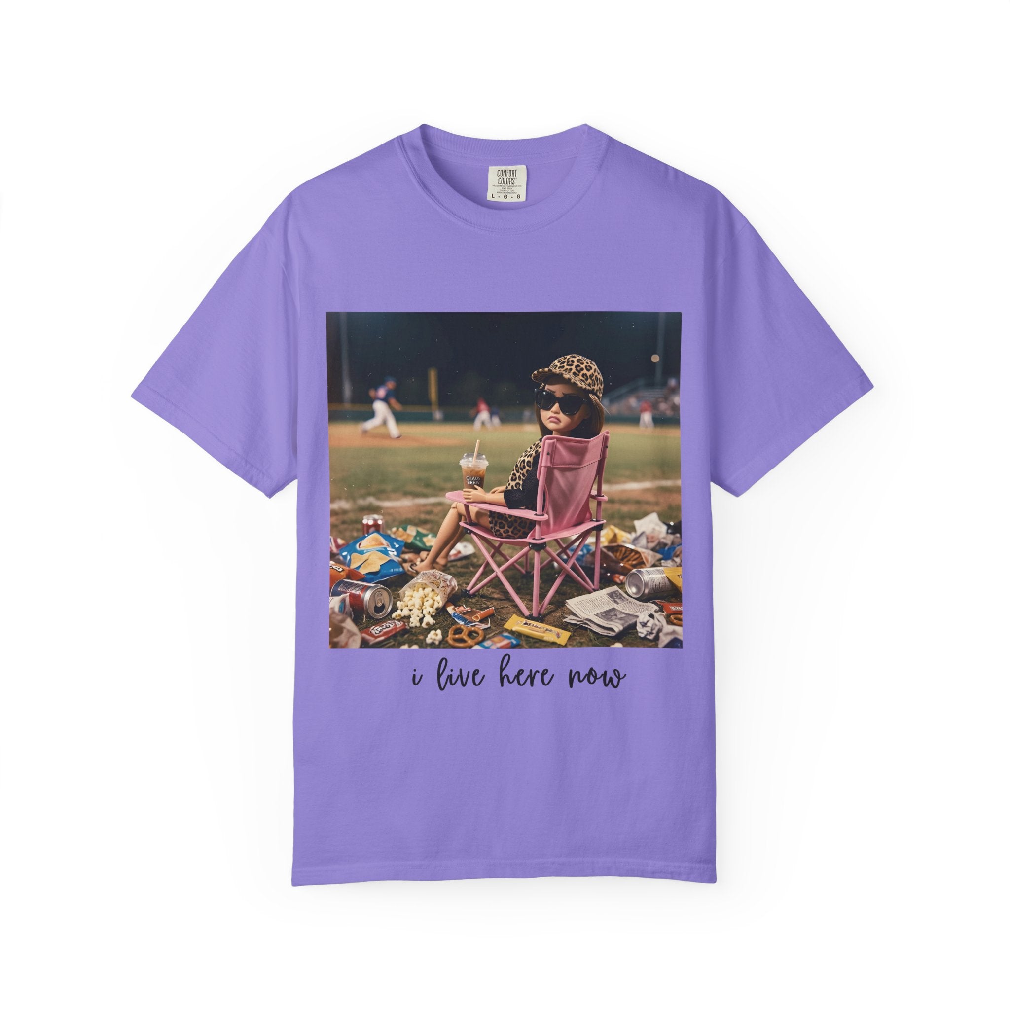 I Live Here Now at Baseball Field Graphic T-shirt