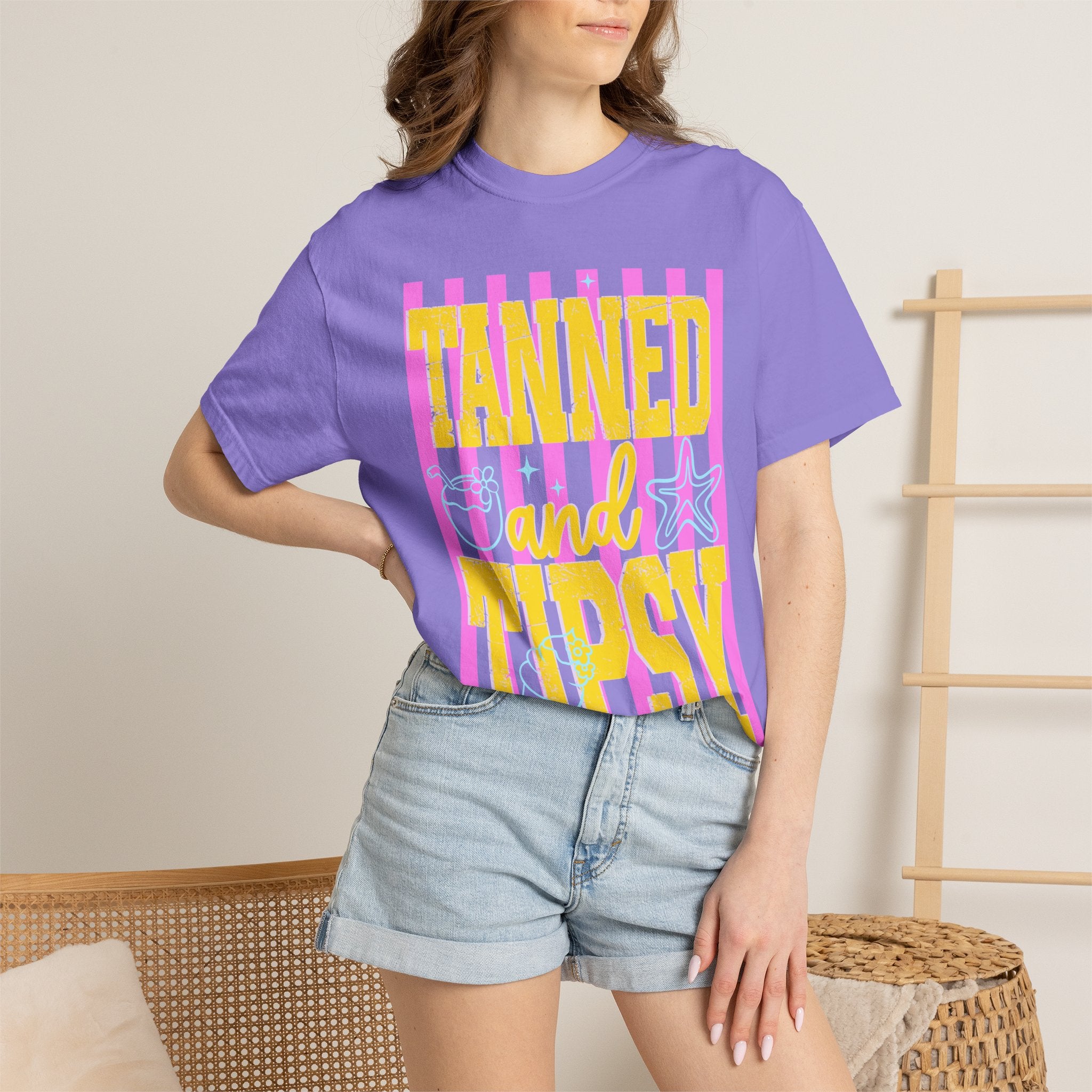 Tanned and Tipsy Retro Beach Graphic Tee