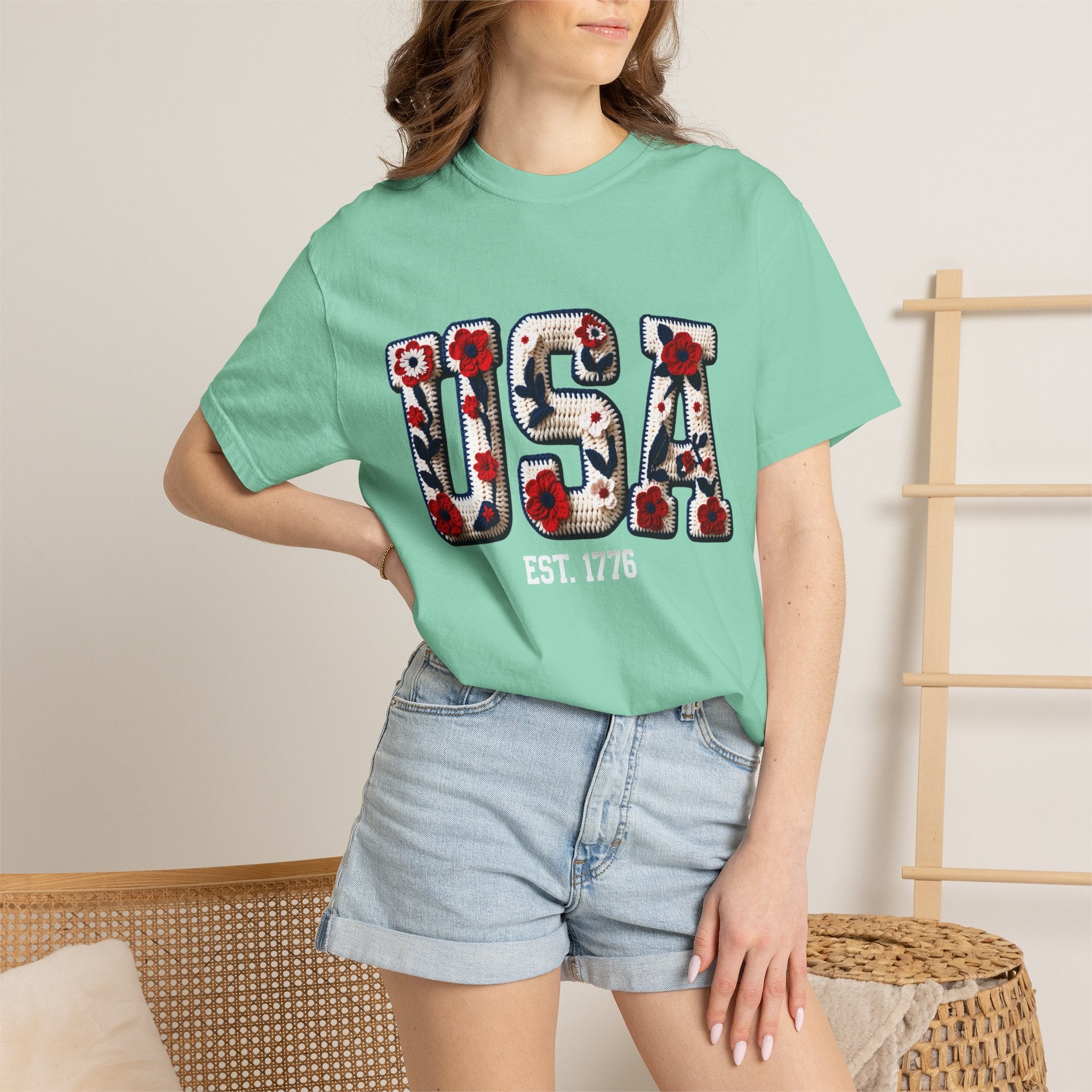 USA Floral Graphic T-Shirt