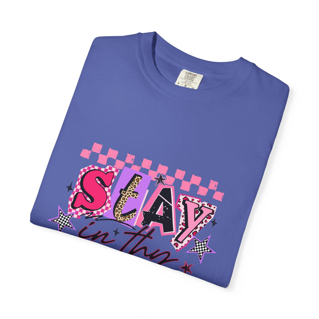 Slay in Thy Lane T-Shirt — Pink Check Graphic Tee (Pretty Proverbs 24:7)