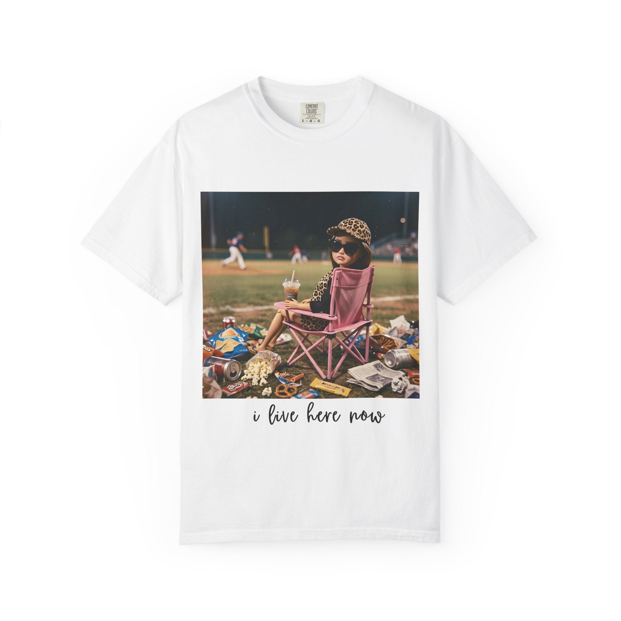 I Live Here Now at Baseball Field Graphic T-shirt