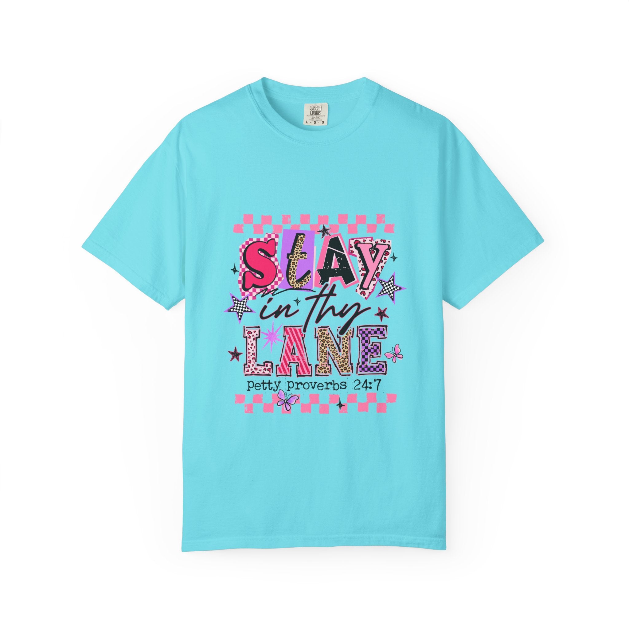 Slay in Thy Lane T-Shirt — Pink Check Graphic Tee (Pretty Proverbs 24:7)