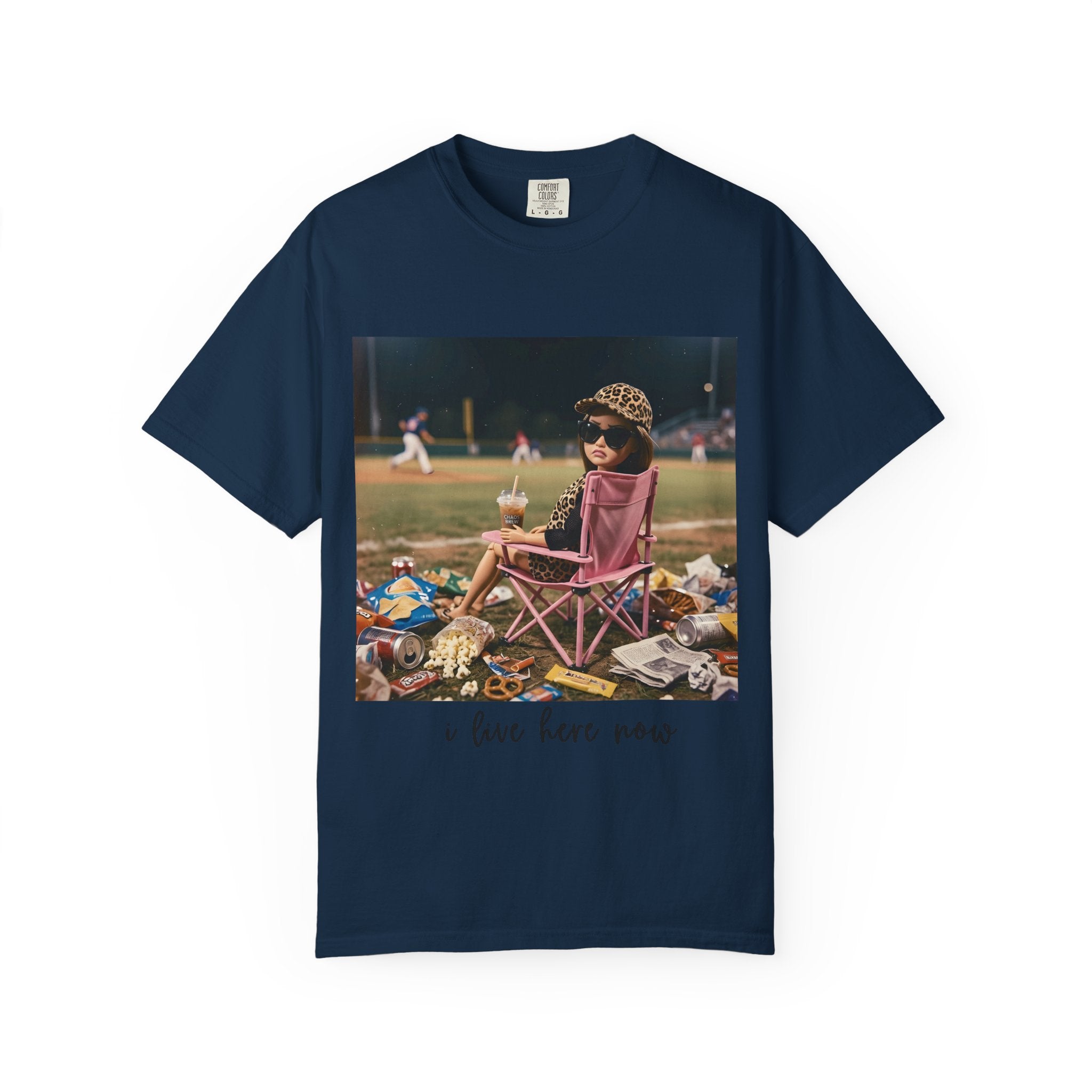 I Live Here Now at Baseball Field Graphic T-shirt