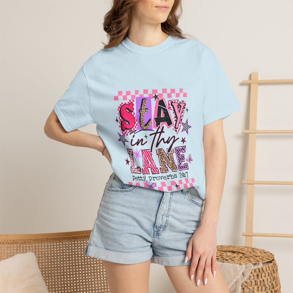 Slay in Thy Lane T-Shirt — Pink Check Graphic Tee (Pretty Proverbs 24:7)