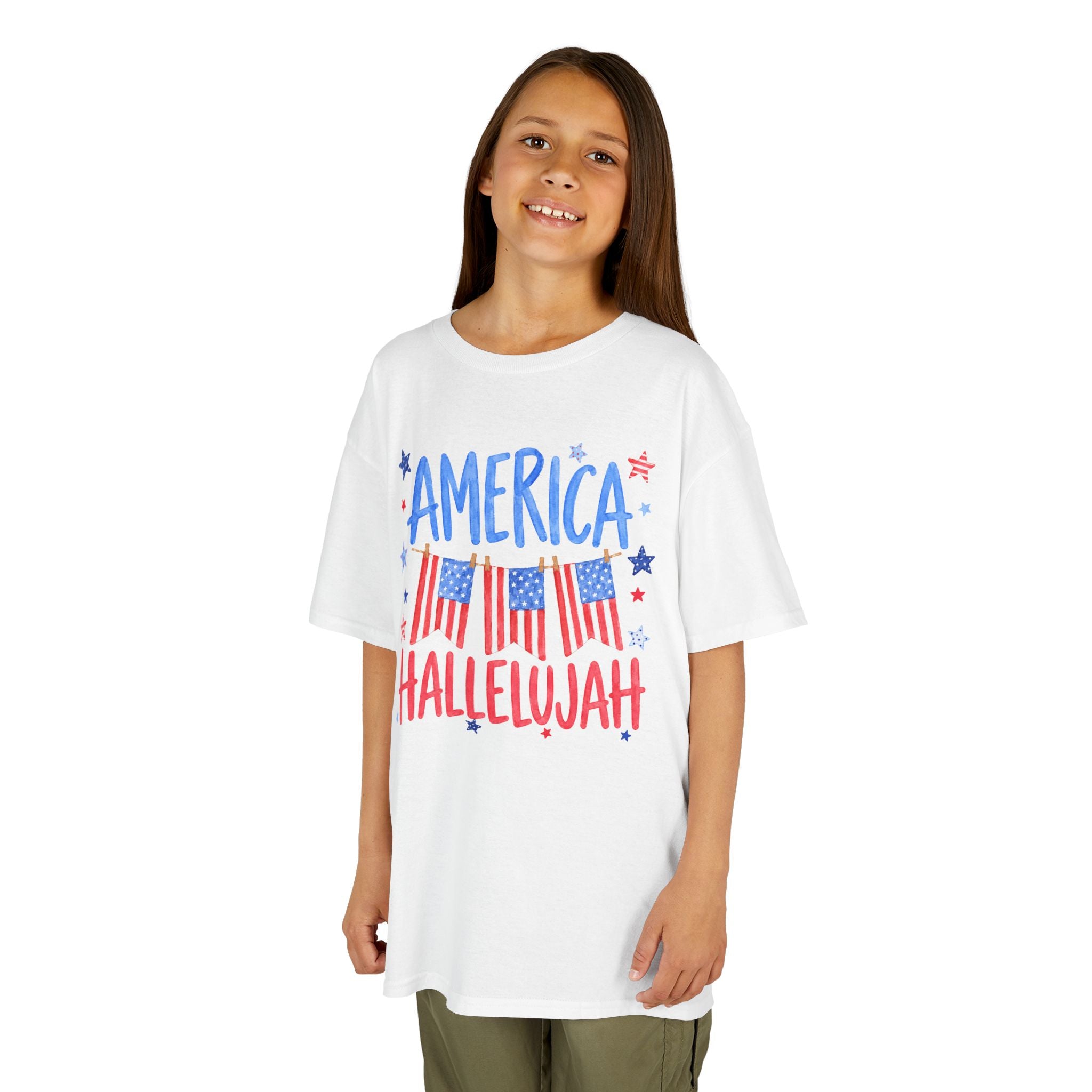 Kids Tee — "America Hallelujah" Patriotic Flags 4th of July Shirt