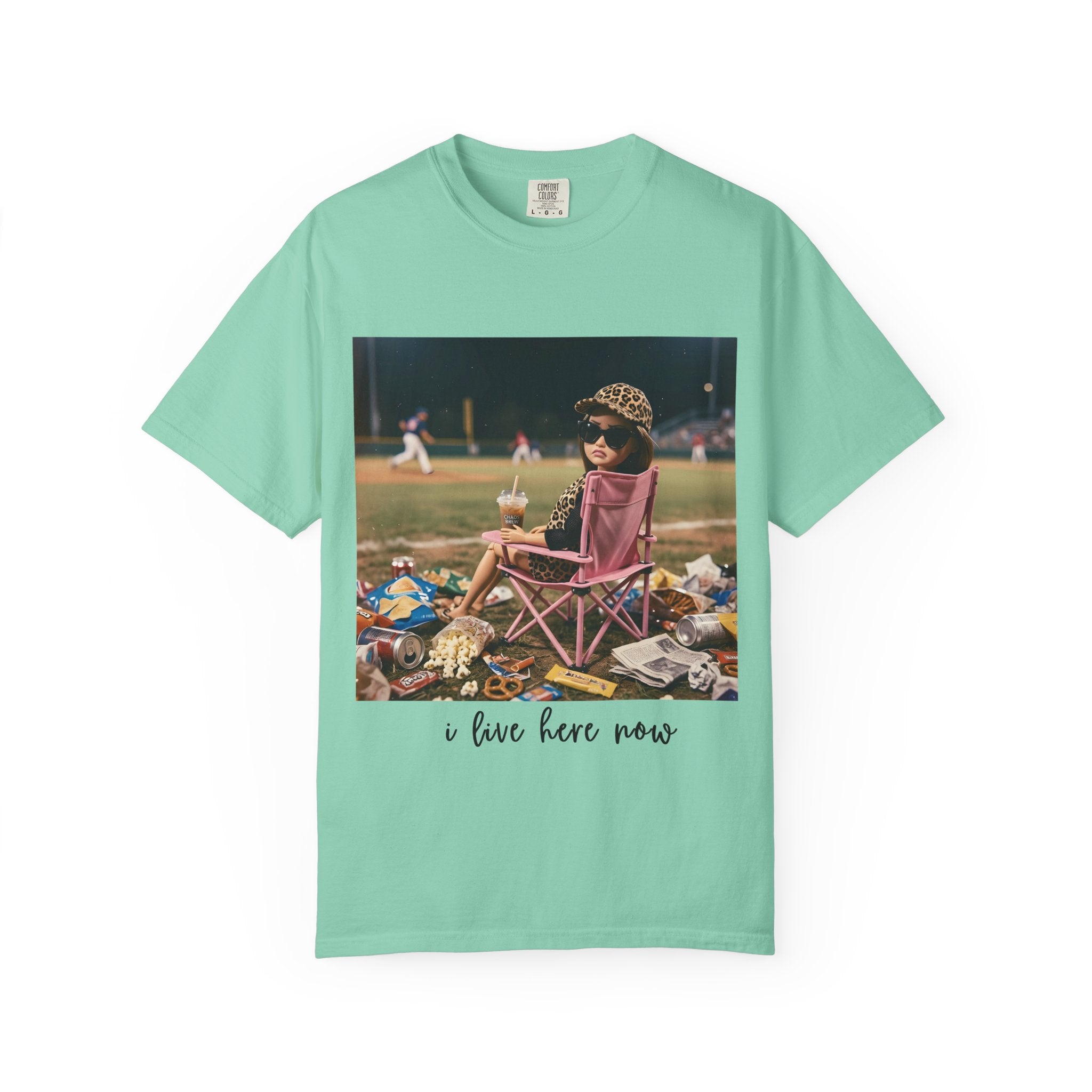 I Live Here Now at Baseball Field Graphic T-shirt