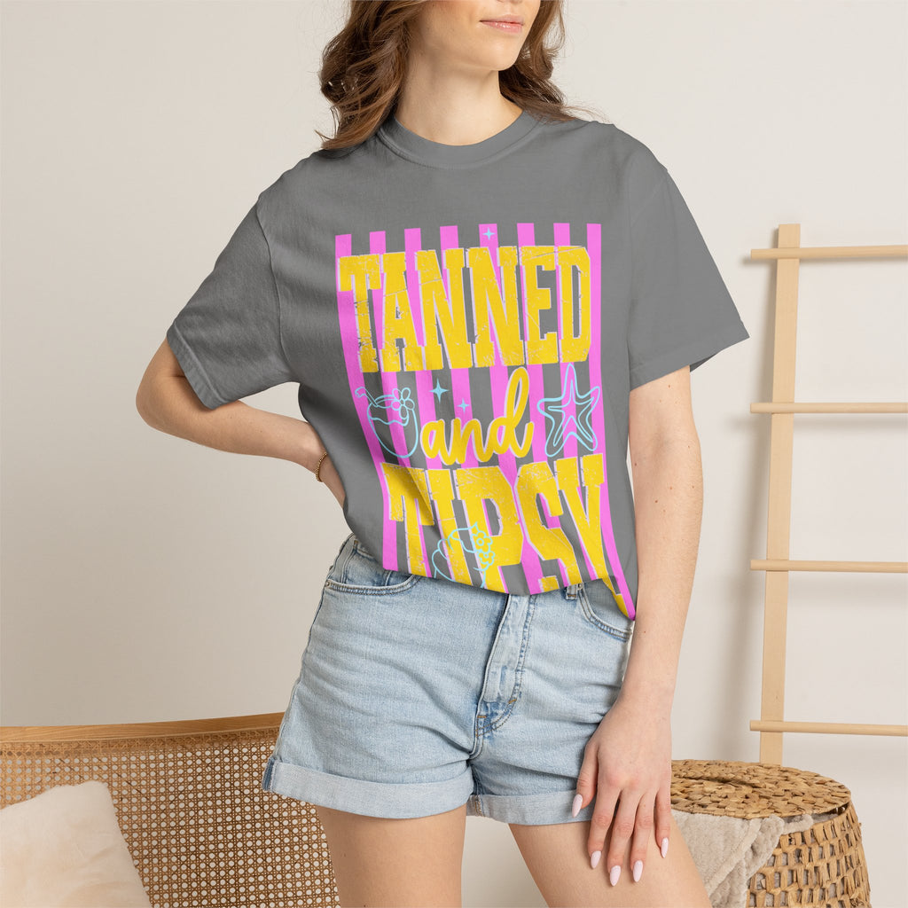 Tanned and Tipsy Retro Beach Graphic Tee