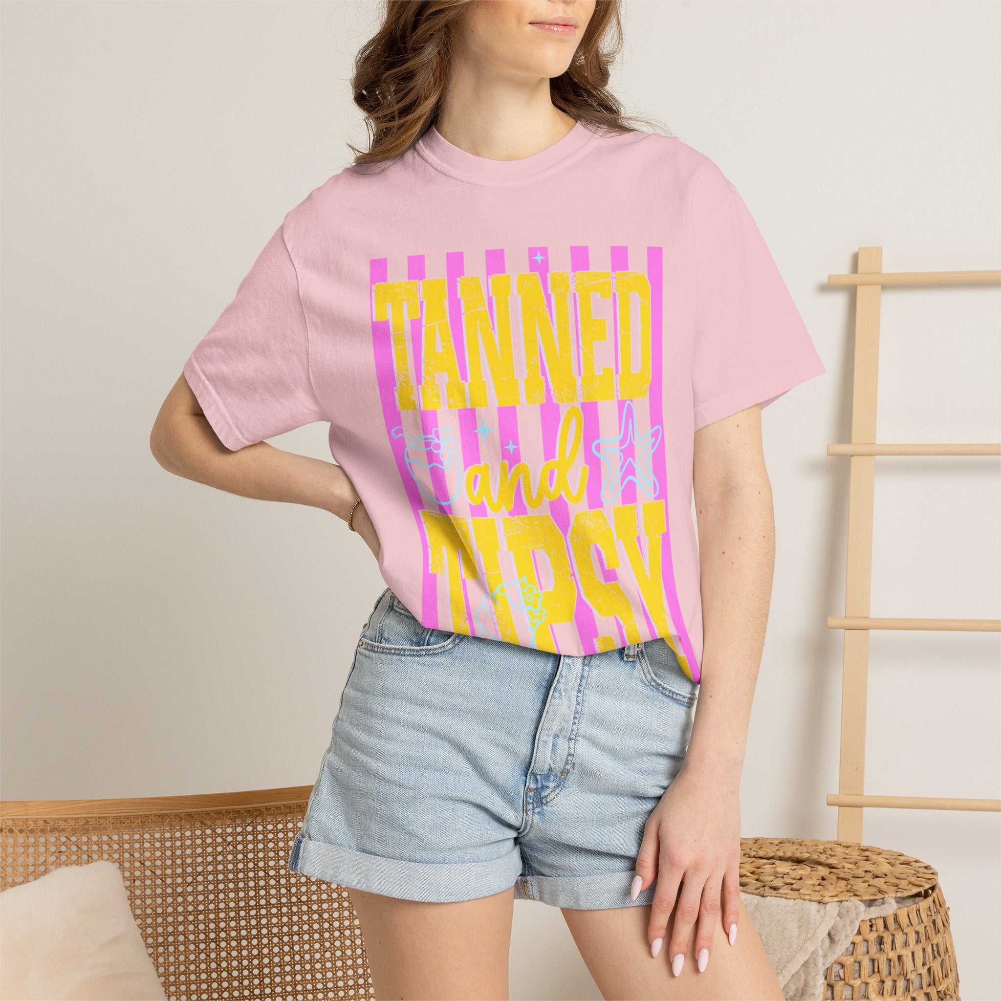 Tanned and Tipsy Retro Beach Graphic Tee