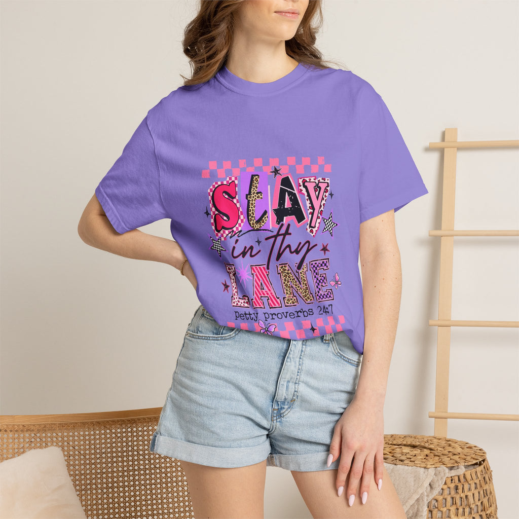 Slay in Thy Lane T-Shirt — Pink Check Graphic Tee (Pretty Proverbs 24:7)