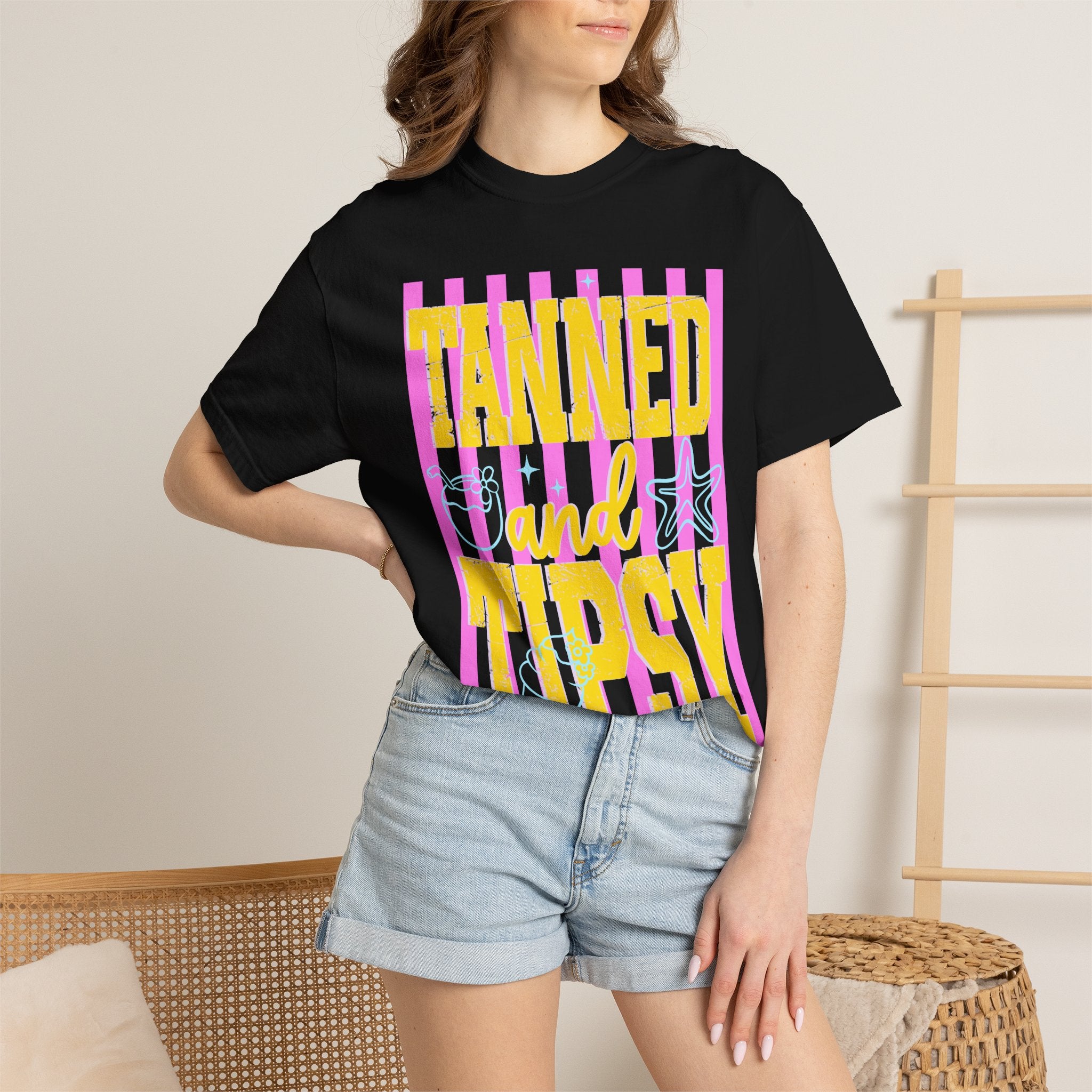 Tanned and Tipsy Retro Beach Graphic Tee