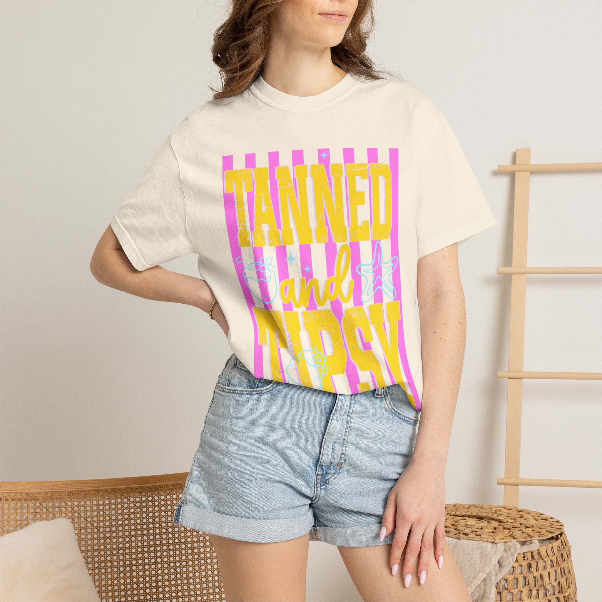 Tanned and Tipsy Retro Beach Graphic Tee