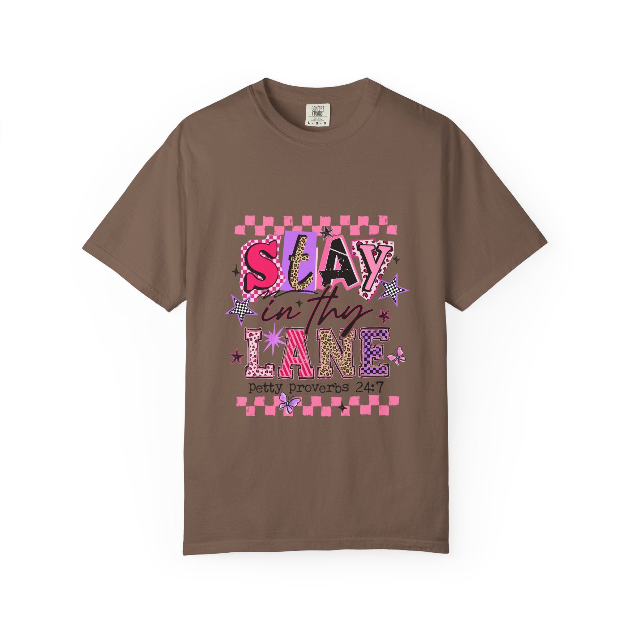 Slay in Thy Lane T-Shirt — Pink Check Graphic Tee (Pretty Proverbs 24:7)