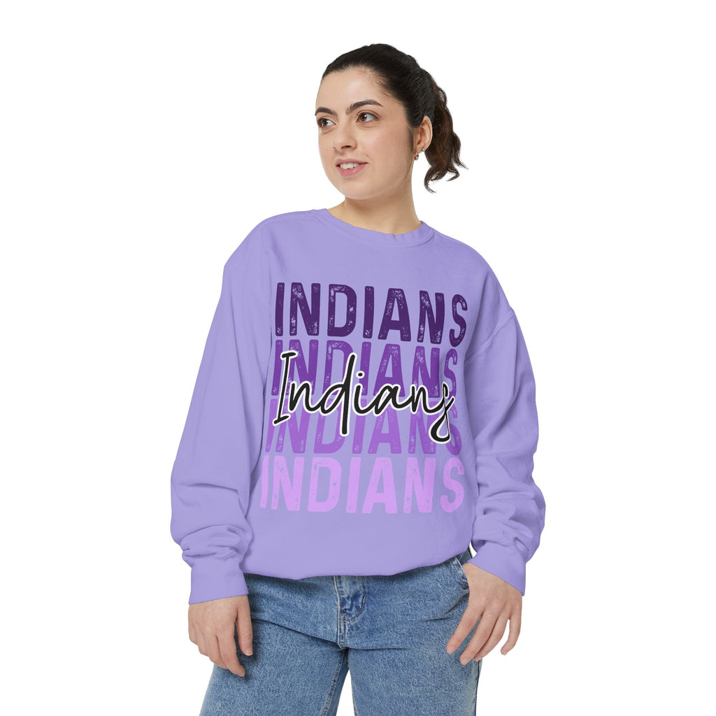 Indians Retro Stack Pullover Sweatshirt — Purple Vintage Script Design