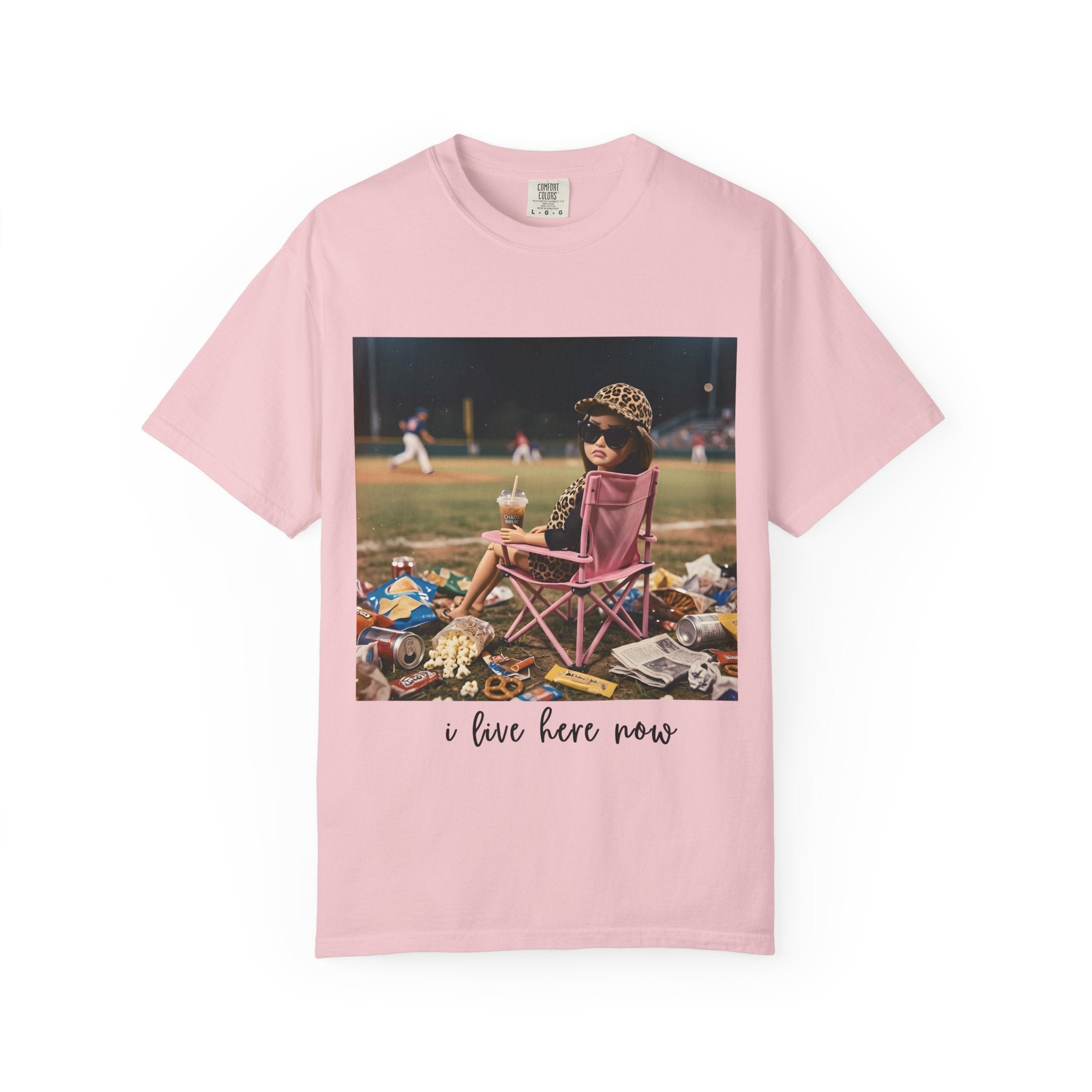 I Live Here Now at Baseball Field Graphic T-shirt