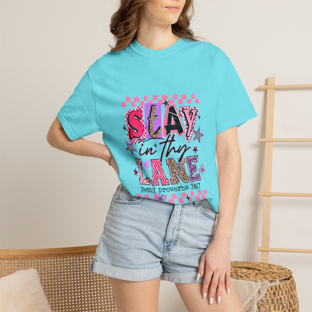 Slay in Thy Lane T-Shirt — Pink Check Graphic Tee (Pretty Proverbs 24:7)