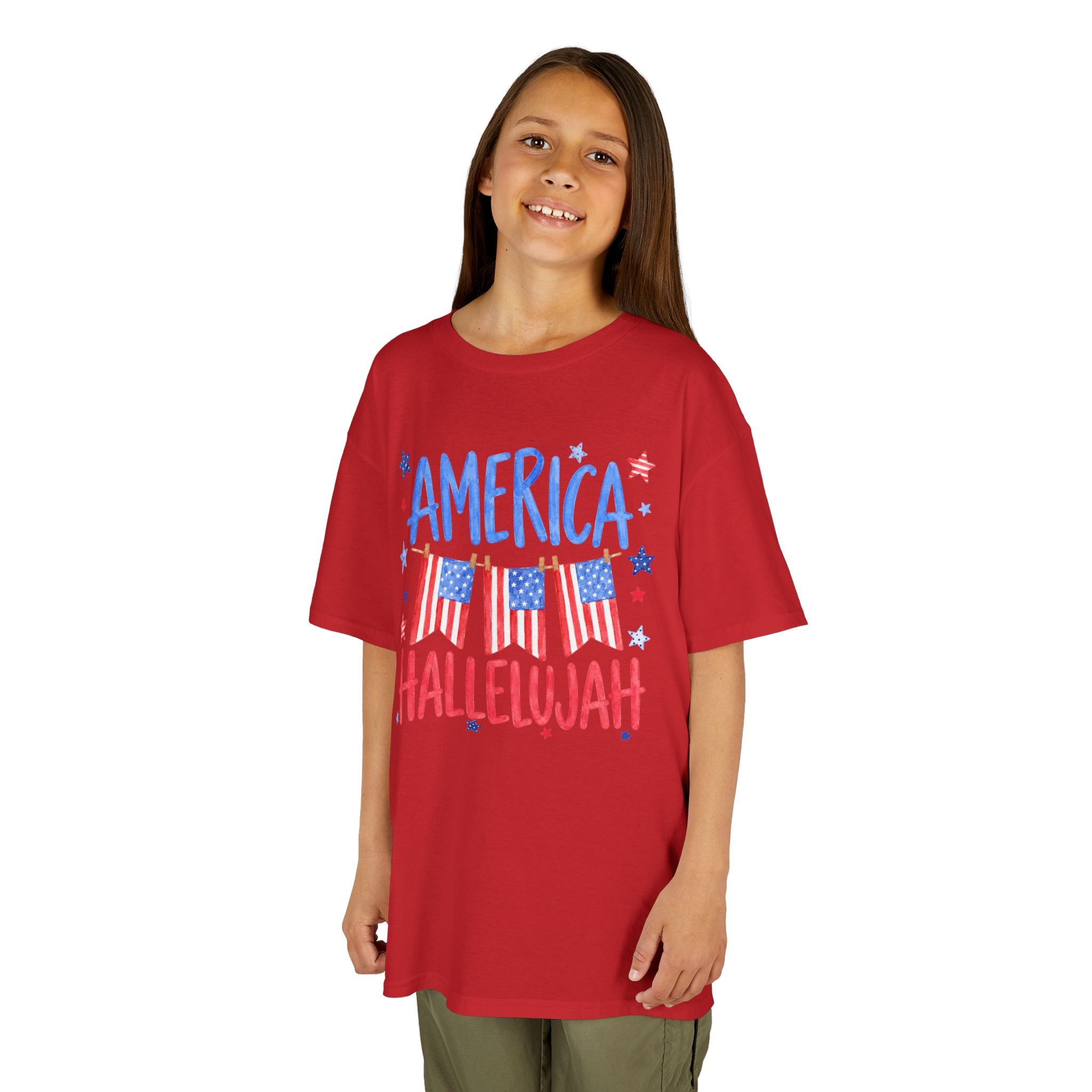 Kids Tee — "America Hallelujah" Patriotic Flags 4th of July Shirt