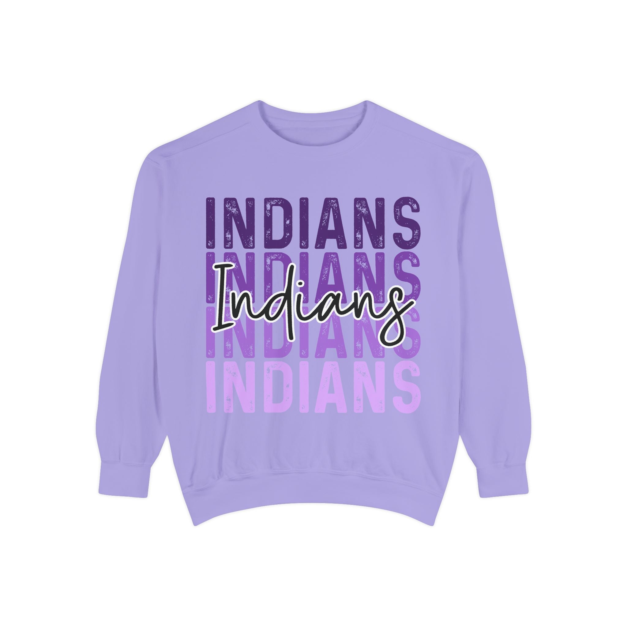 Indians Retro Stack Pullover Sweatshirt — Purple Vintage Script Design