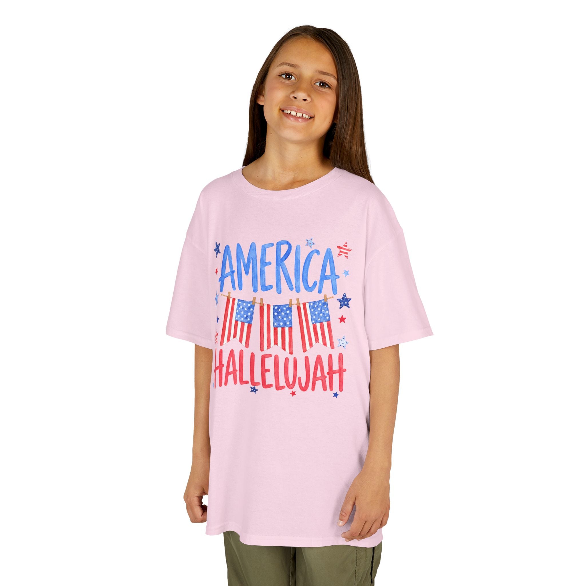Kids Tee — "America Hallelujah" Patriotic Flags 4th of July Shirt