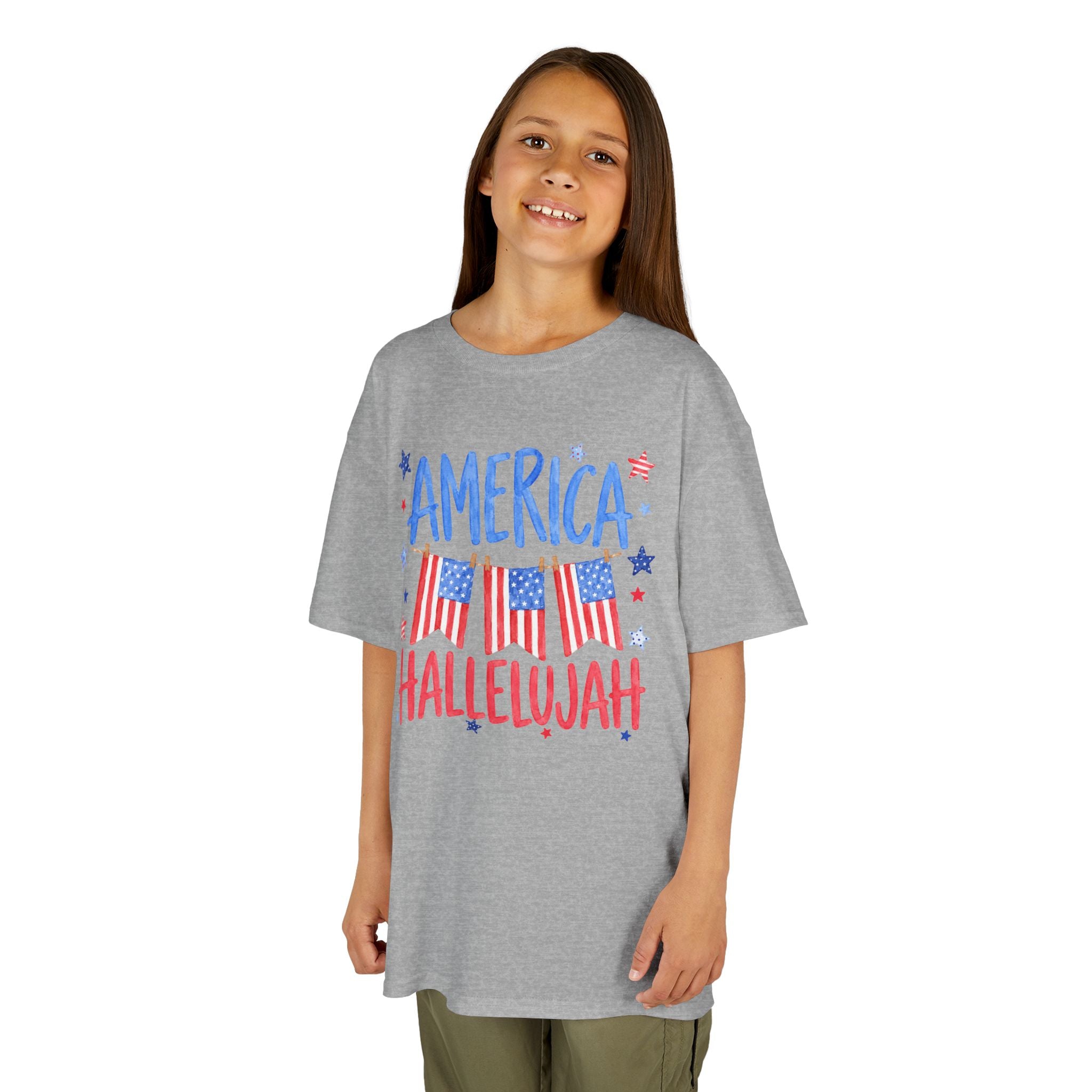 Kids Tee — "America Hallelujah" Patriotic Flags 4th of July Shirt