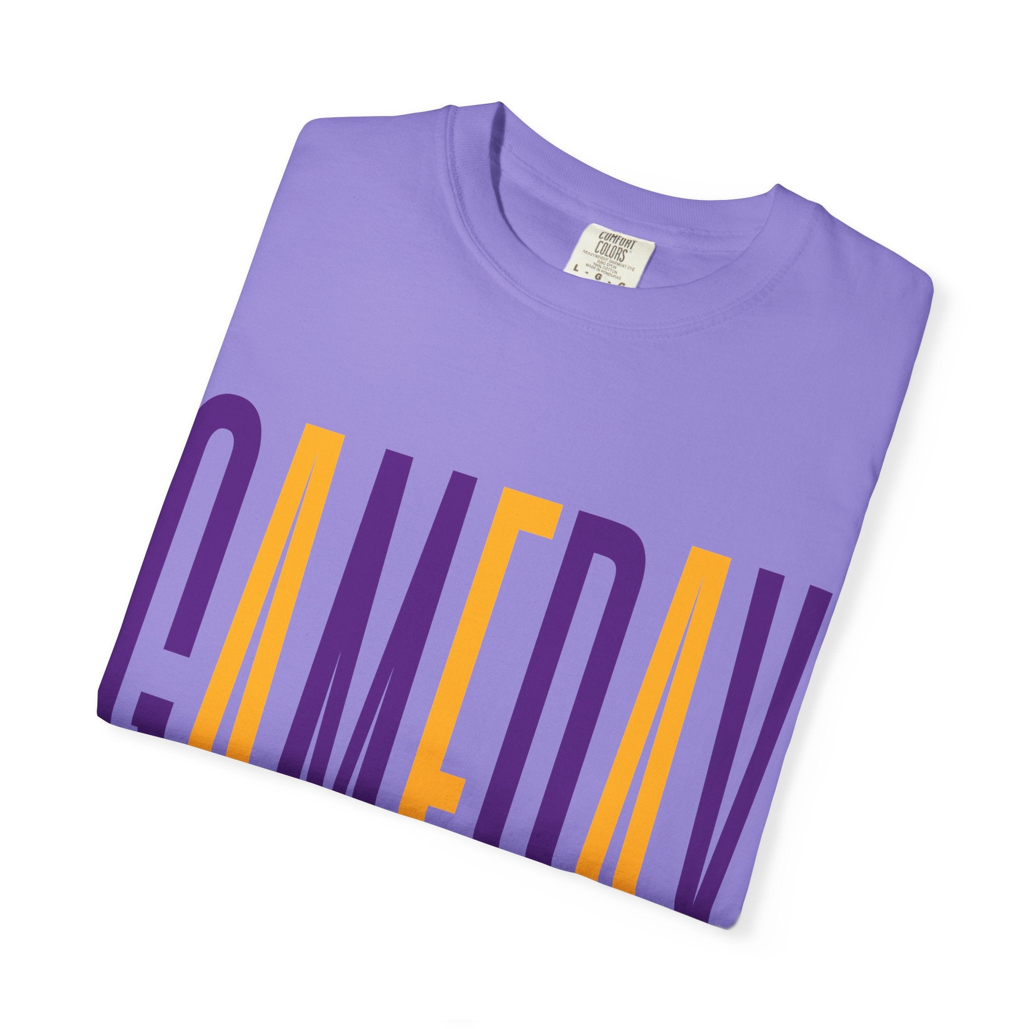 Gameday T-Shirt — Tall Block Letter Sports Tee (Purple & Gold)