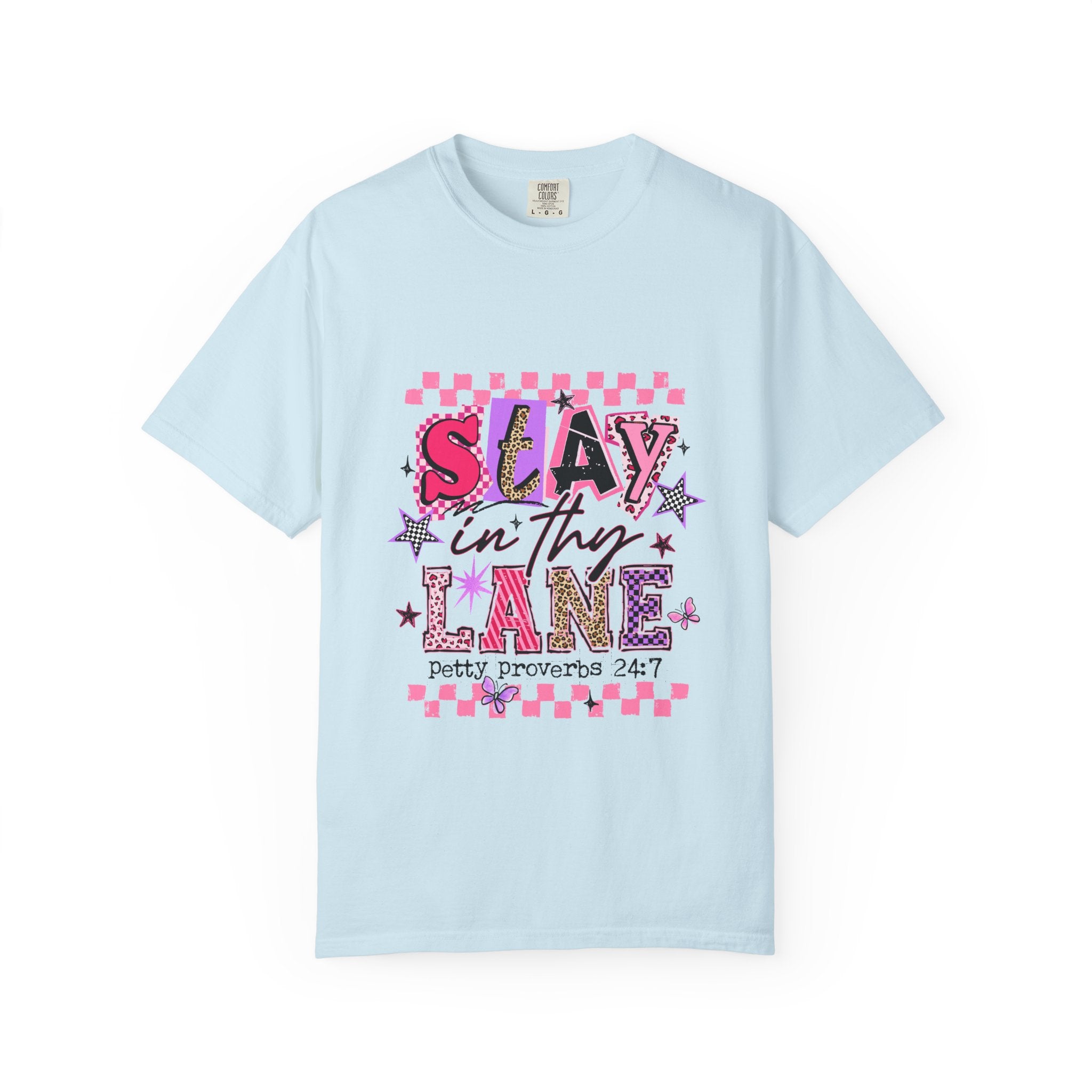 Slay in Thy Lane T-Shirt — Pink Check Graphic Tee (Pretty Proverbs 24:7)