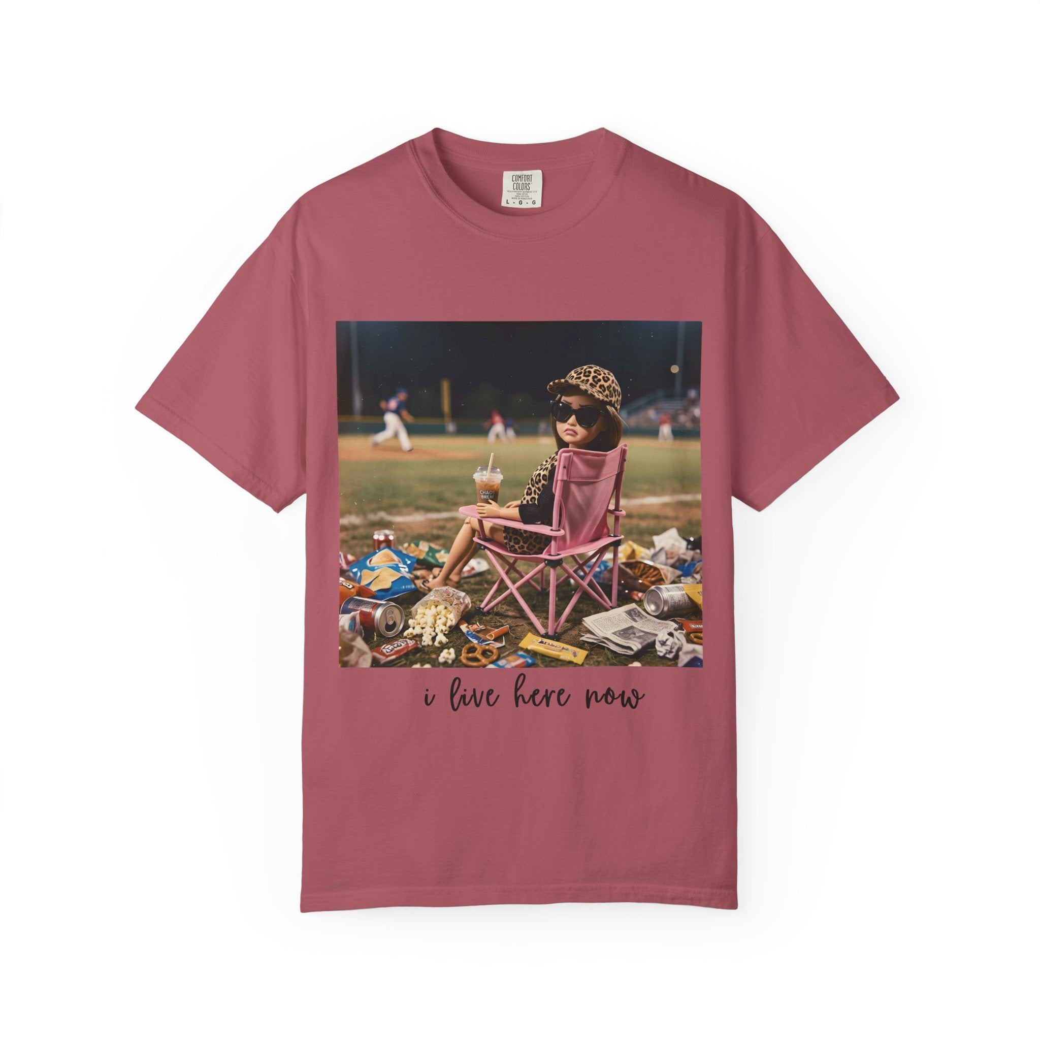 I Live Here Now at Baseball Field Graphic T-shirt