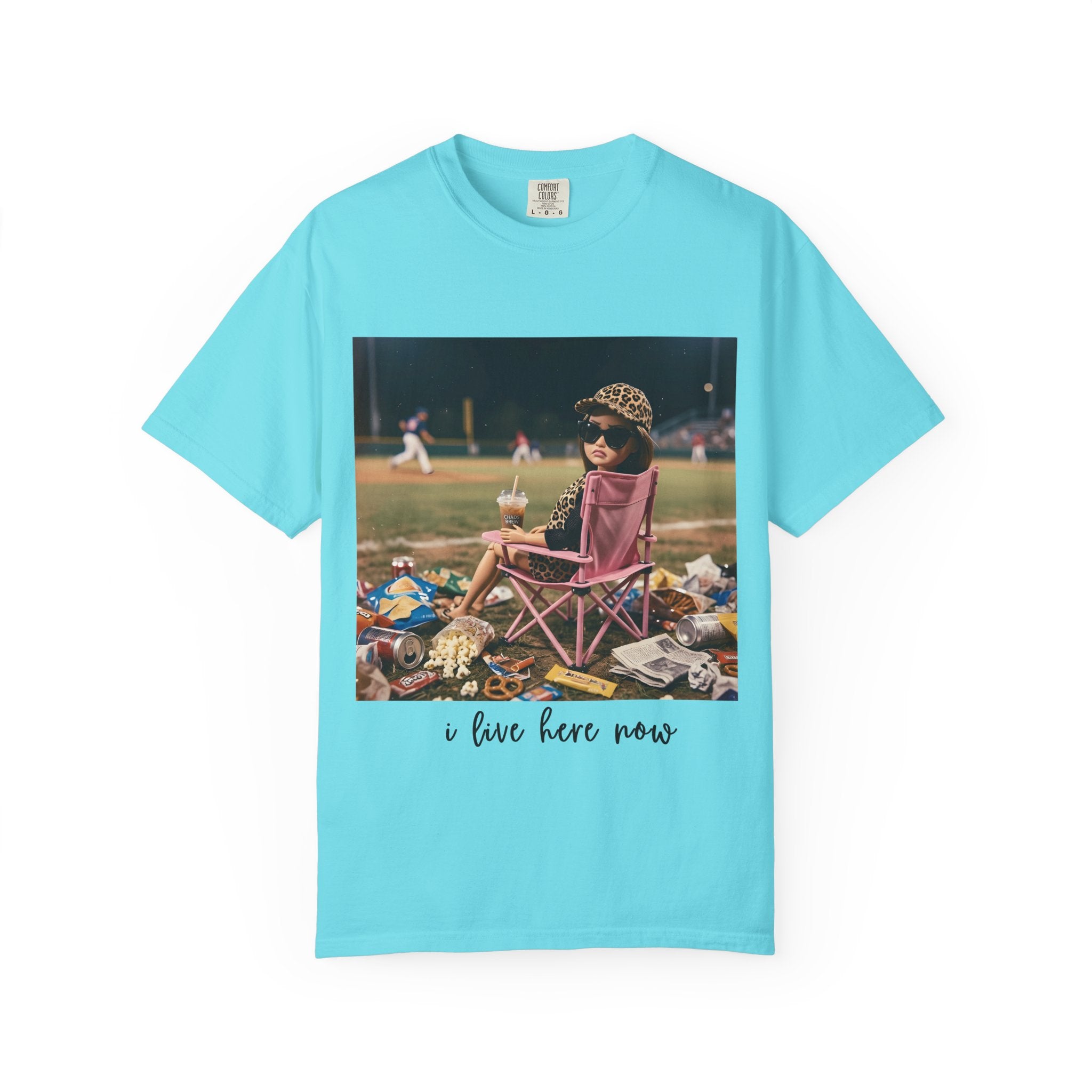 I Live Here Now at Baseball Field Graphic T-shirt