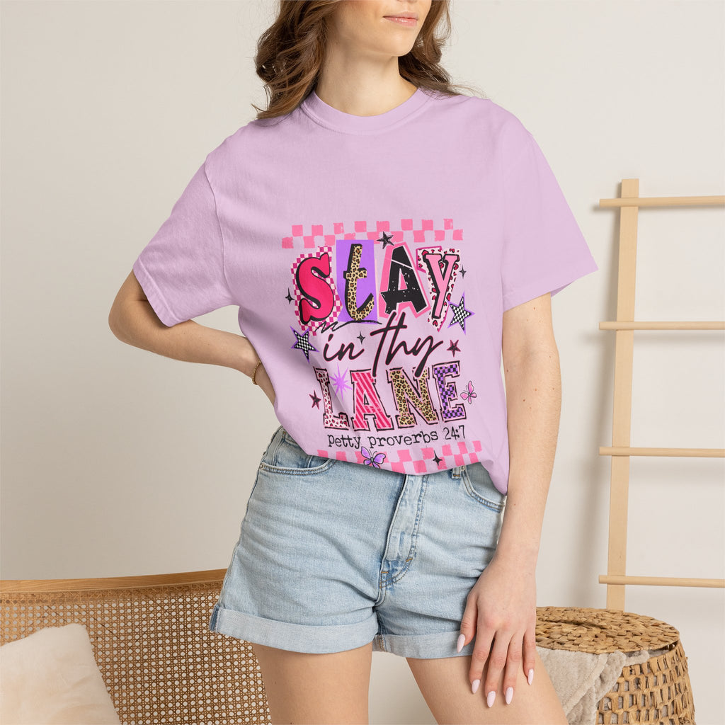 Slay in Thy Lane T-Shirt — Pink Check Graphic Tee (Pretty Proverbs 24:7)