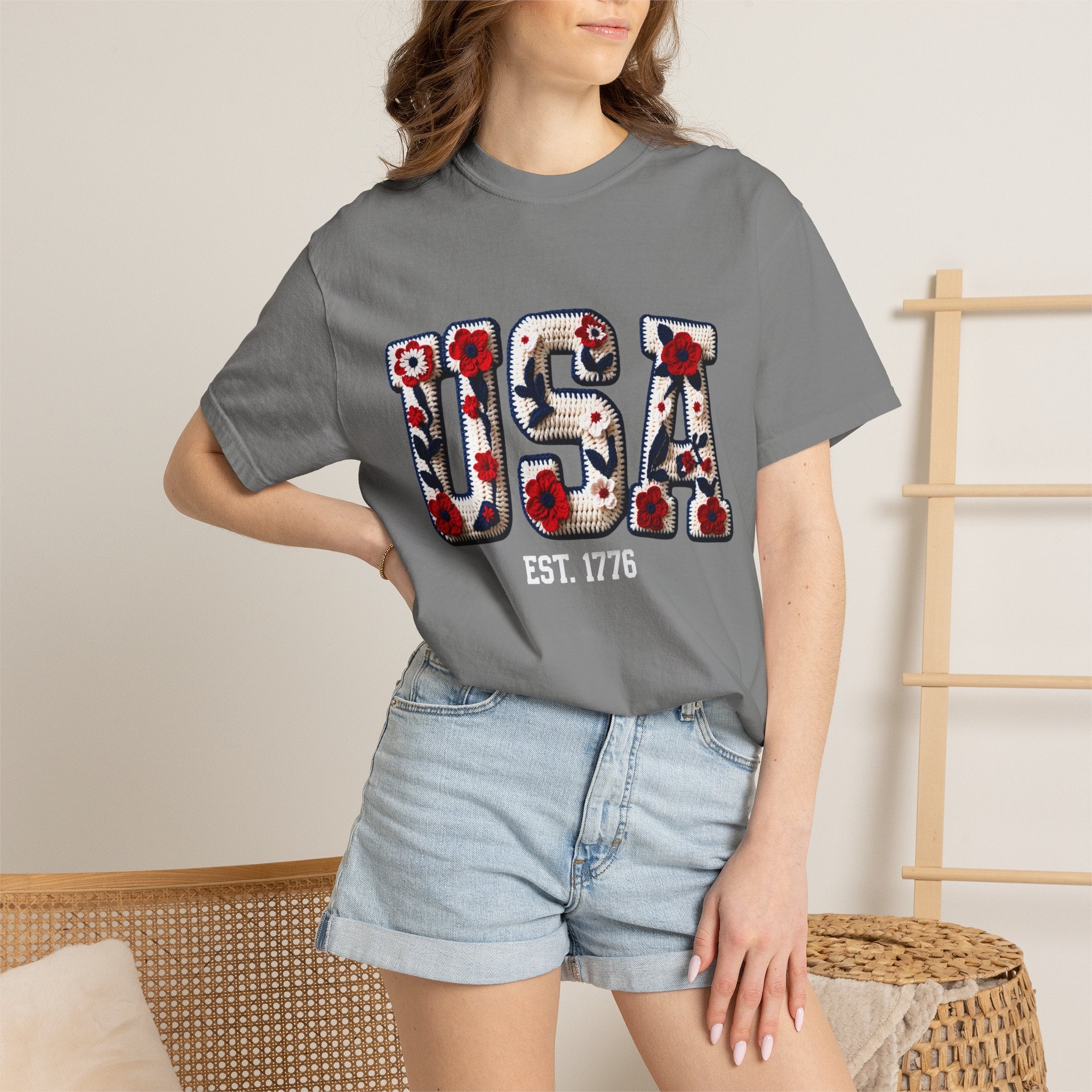 USA Floral Graphic T-Shirt