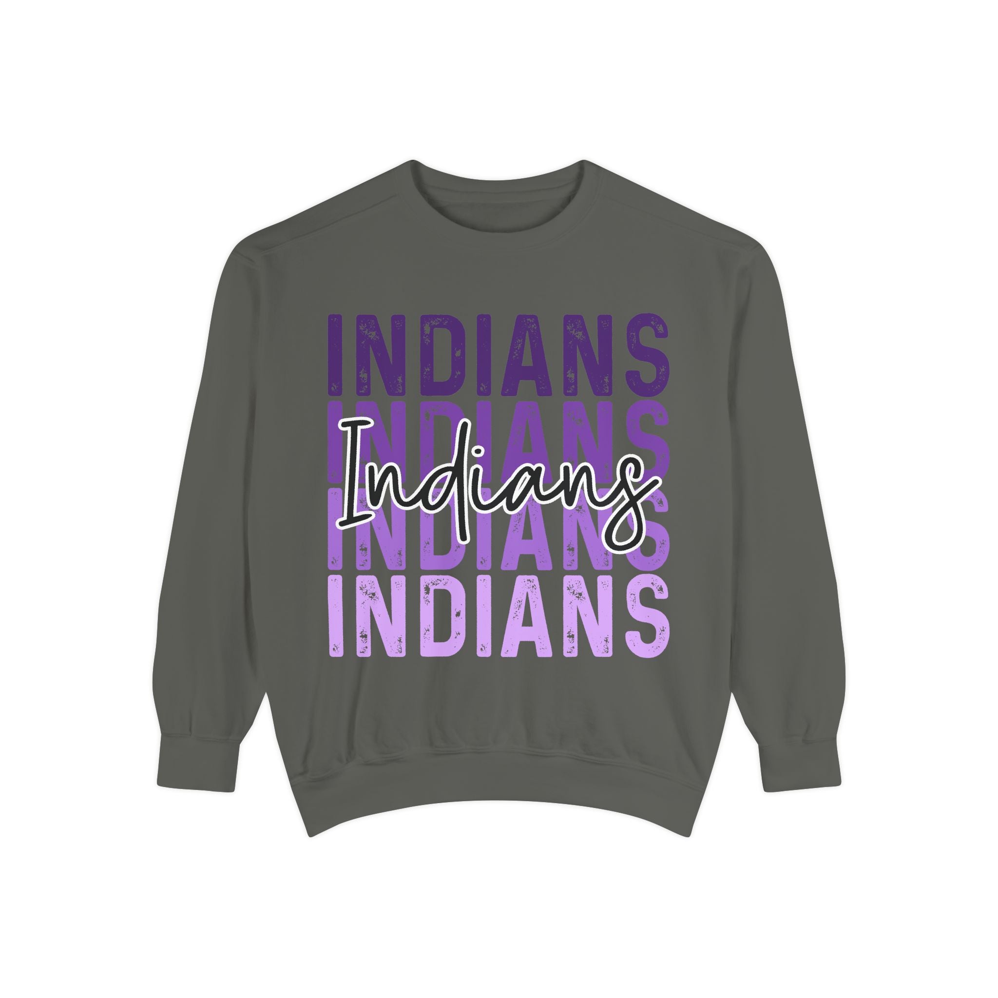 Indians Retro Stack Pullover Sweatshirt — Purple Vintage Script Design