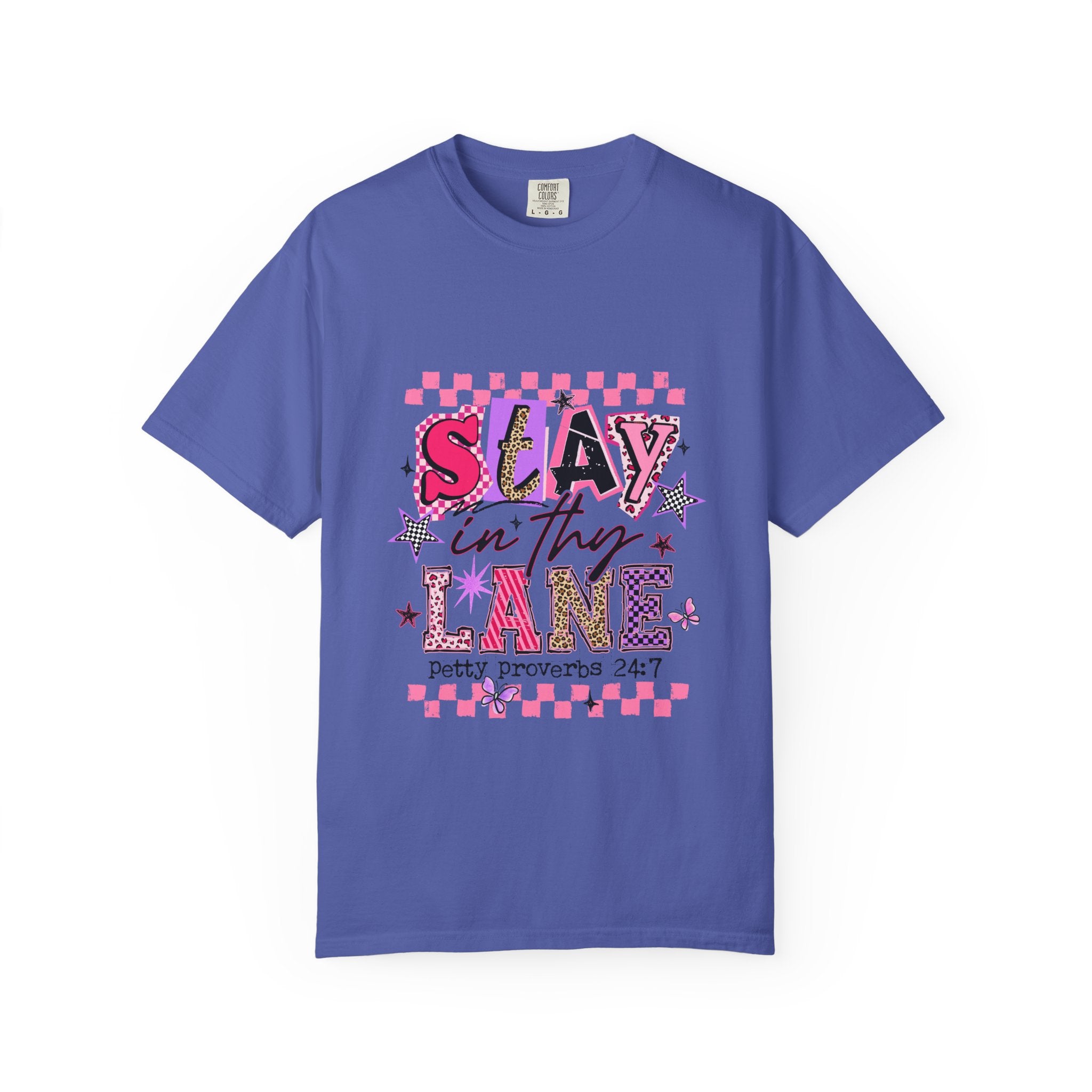 Slay in Thy Lane T-Shirt — Pink Check Graphic Tee (Pretty Proverbs 24:7)