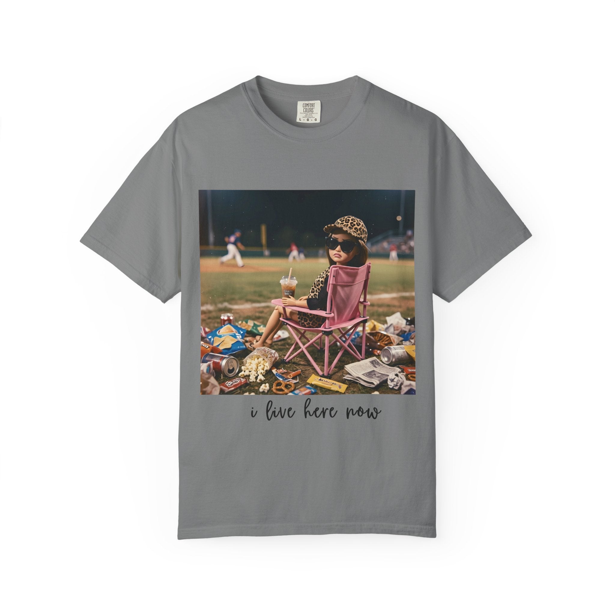 I Live Here Now at Baseball Field Graphic T-shirt