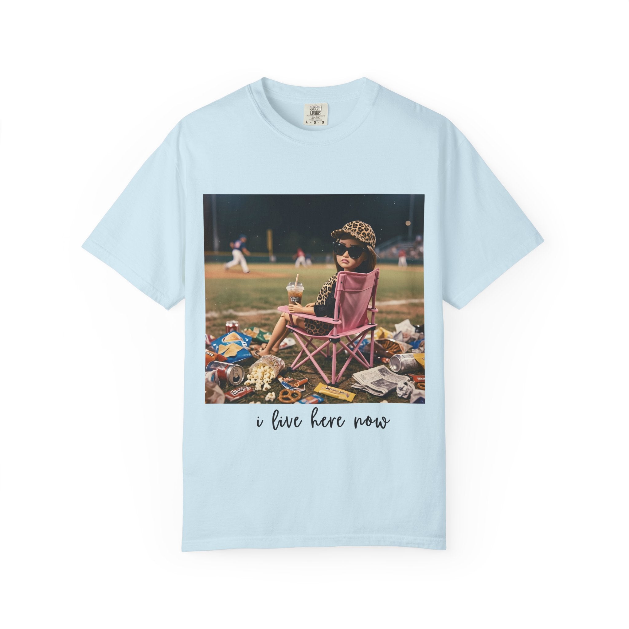 I Live Here Now at Baseball Field Graphic T-shirt