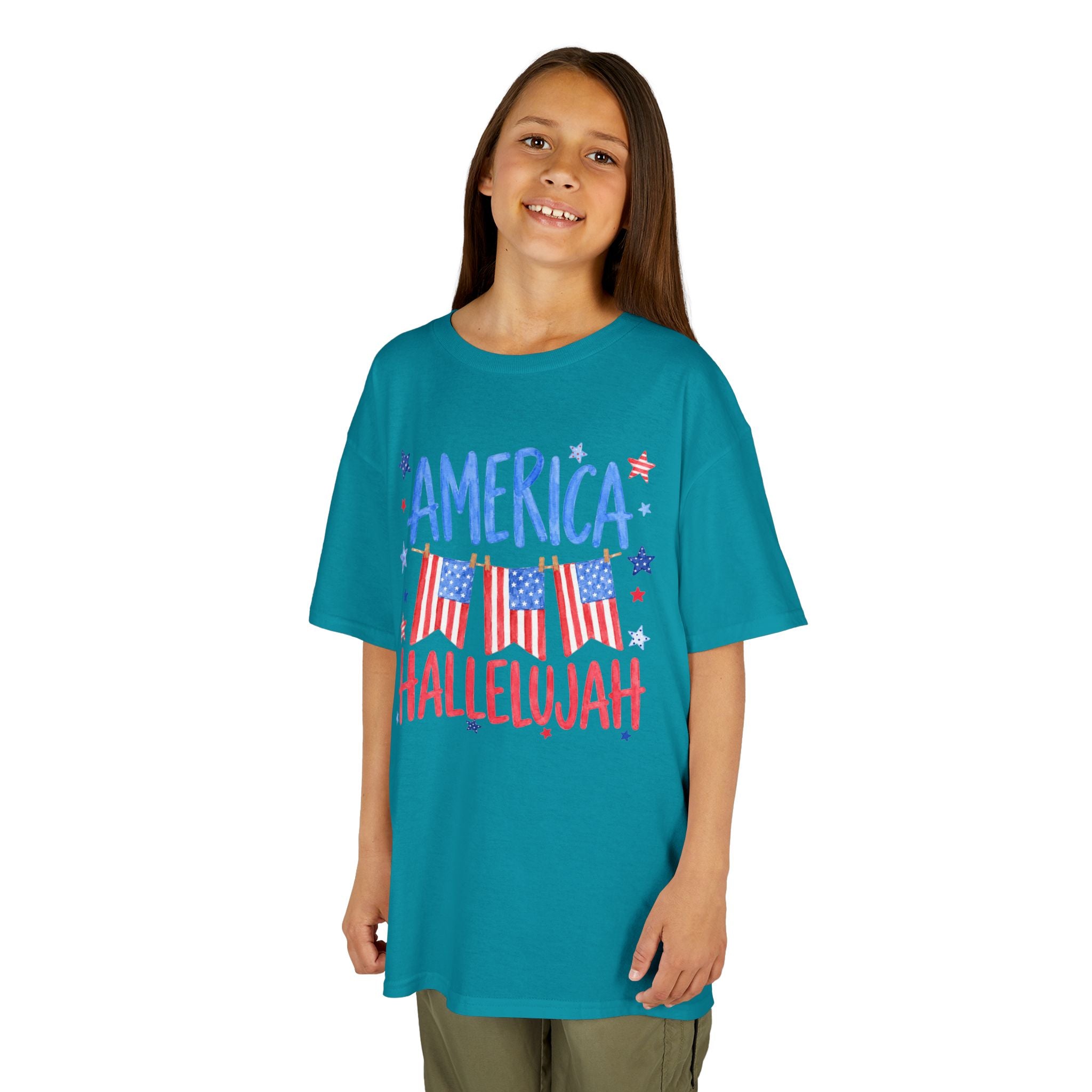 Kids Tee — "America Hallelujah" Patriotic Flags 4th of July Shirt