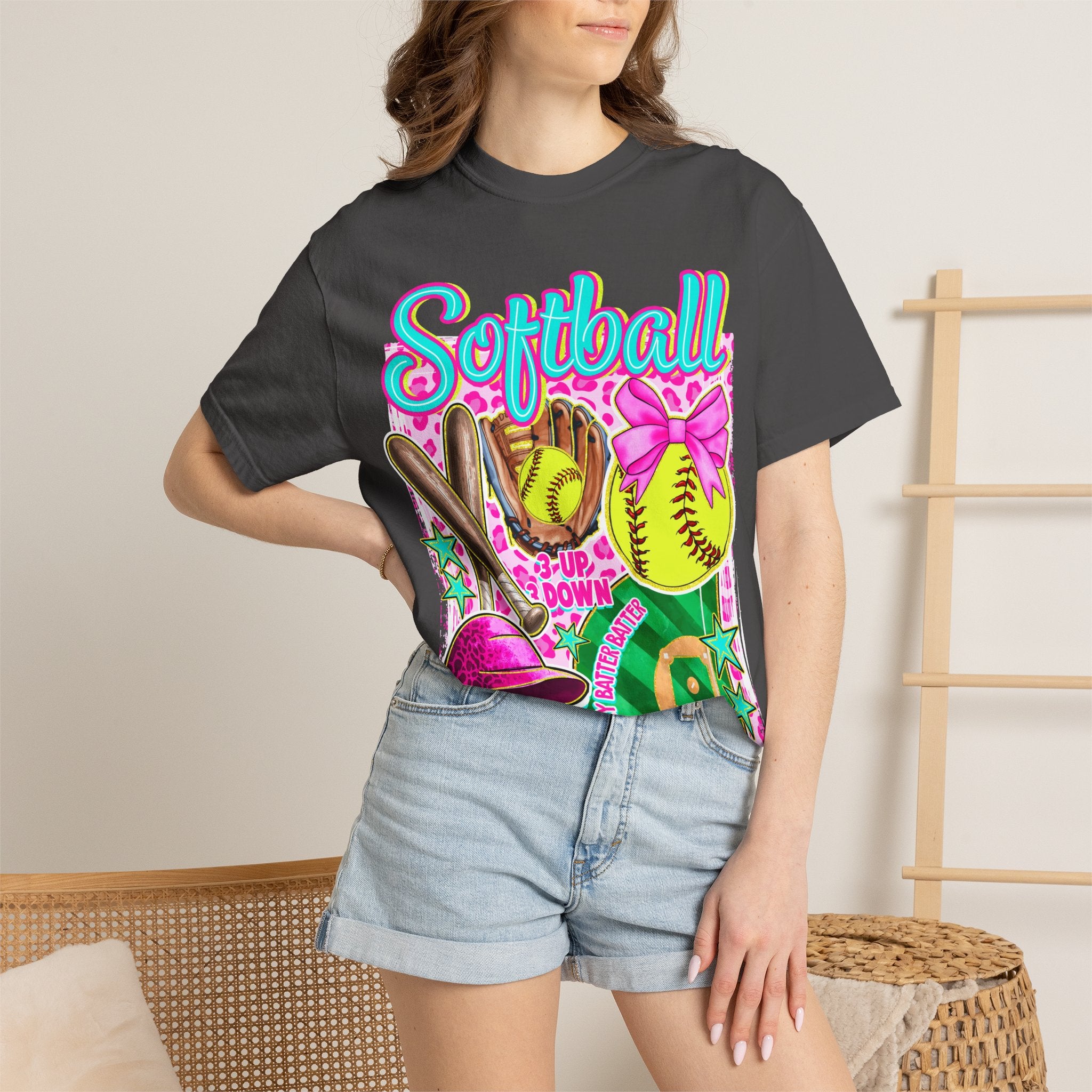 Neon Softball Design Graphic T-Shirt