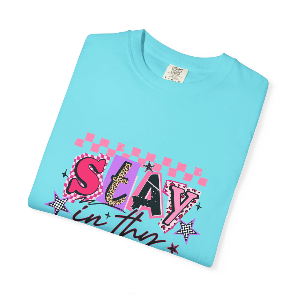 Slay in Thy Lane T-Shirt — Pink Check Graphic Tee (Pretty Proverbs 24:7)