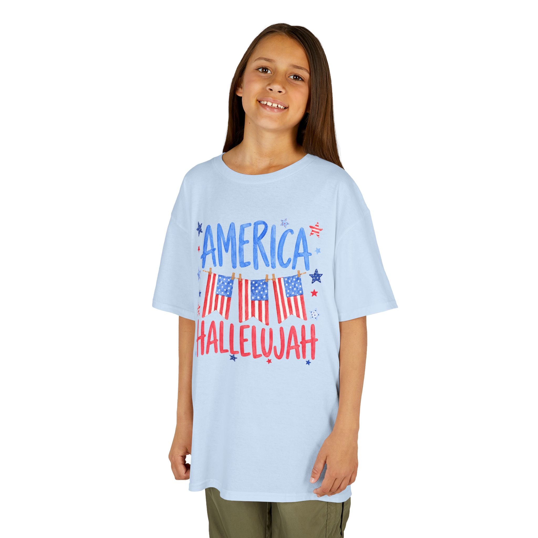 Kids Tee — "America Hallelujah" Patriotic Flags 4th of July Shirt