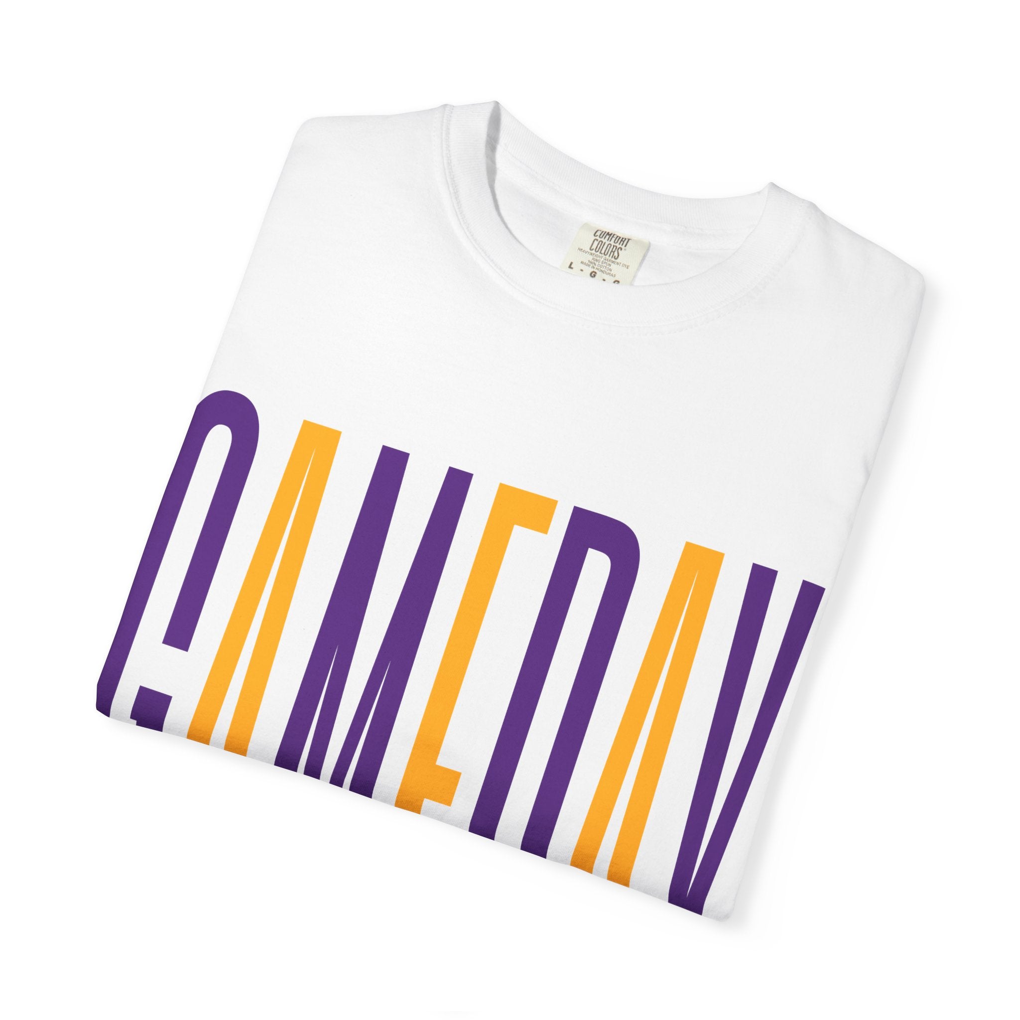Gameday T-Shirt — Tall Block Letter Sports Tee (Purple & Gold)