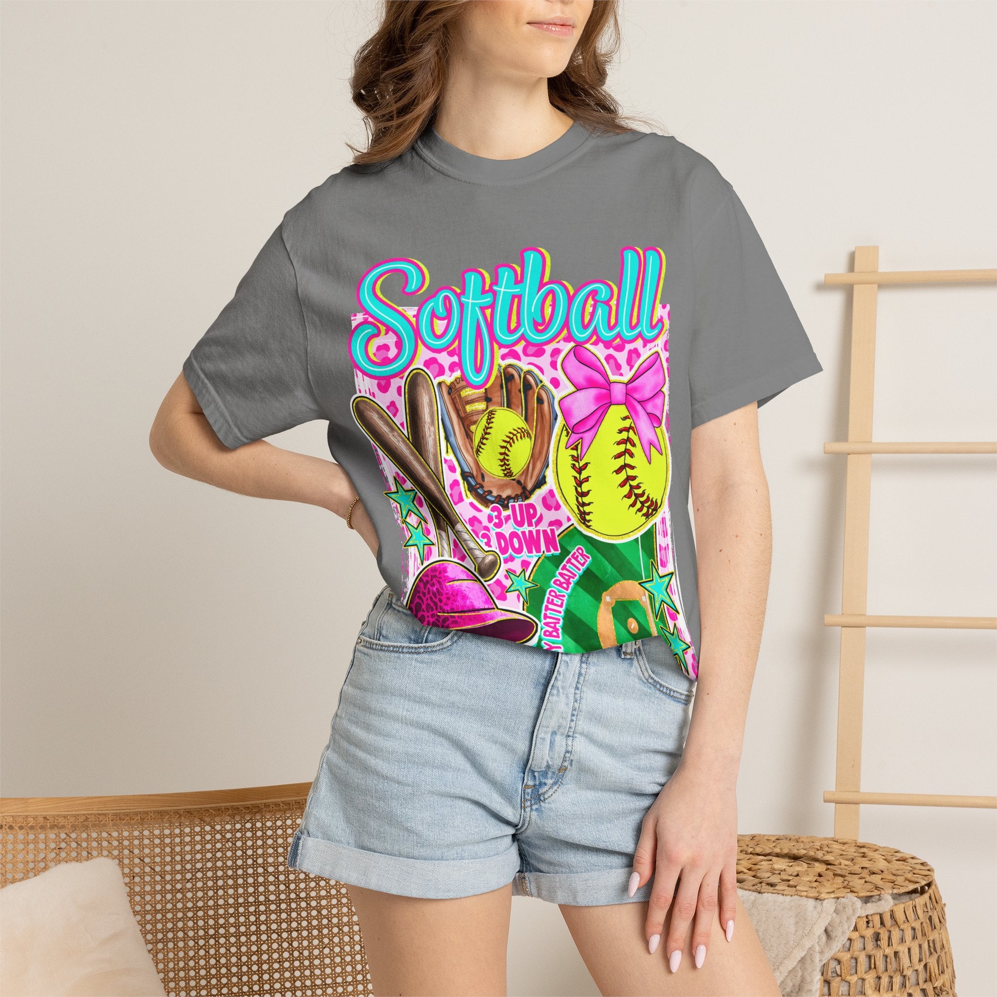 Neon Softball Design Graphic T-Shirt
